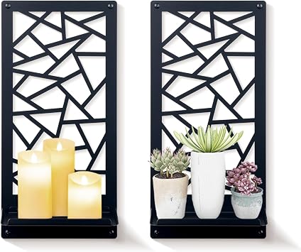 2Pcs Black Metal Wall Art Decor Farmhouse Black Candle Holder Minimalist Wall Art Retro Bathroom Decor Rustic Wall Decoration for Bathroom Living Room Bedroom Farmhouse