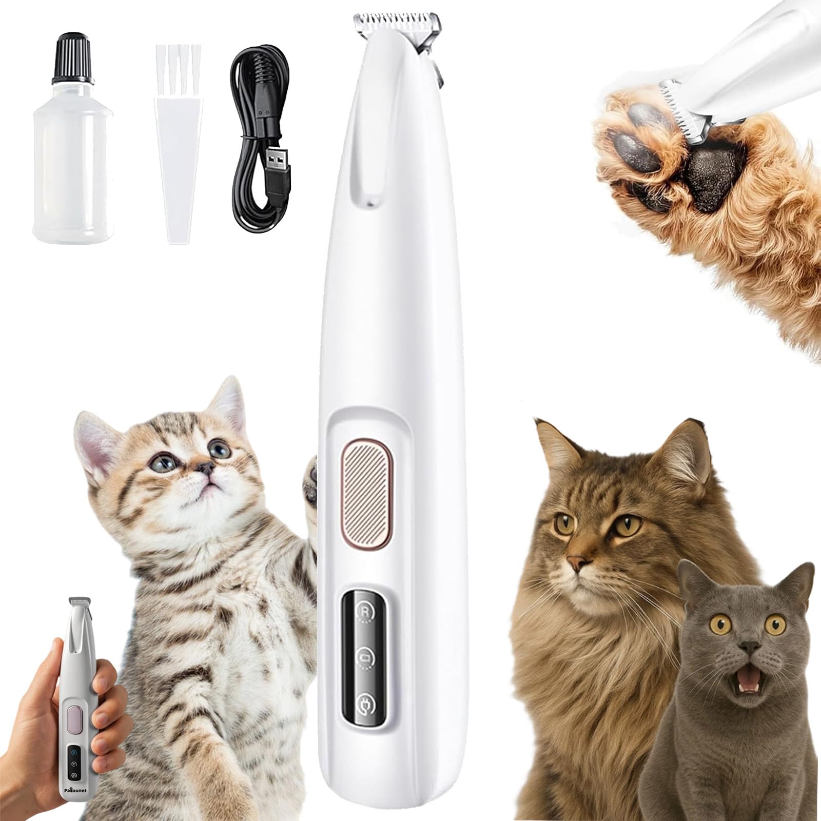 Tondeuse De Précision Pour Chat, Tondeuse Pour Chien Silencieuse Tondeuses À Pattes Avec Led & Usb-C, Lames Céramique Et Inox, Étanche, Toilettage Zones Sensibles Sans Stress (A)
