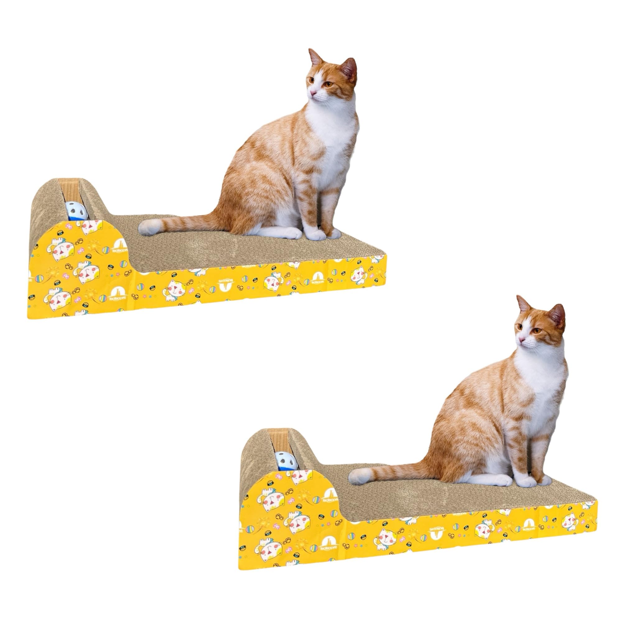 2X Cat Scratching Board with Ball Toy for Indoor Cats & Kittens – Large Cardboard Scratchers Pad with Bed & Mat Surface –Furniture, Sofa & Carpets Protector Scratcher Pads for Adult Cats 44 x 24 x 9cm