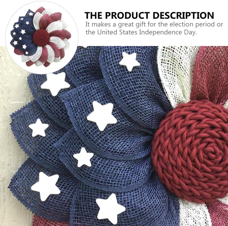 American Patriotic Fabric Wreath for Front Door Independence Day Decoration Flag Garland for Memorial Day and Fourth of July Festive Floral Door Ornament