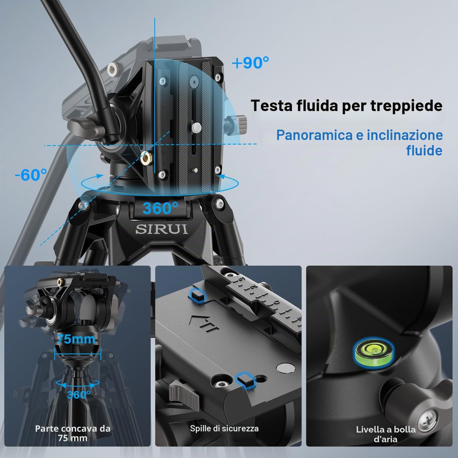 SIRUI 73"/185cm Treppiede con Piastra a Sgancio Rapido a Scatto per Manfrotto, AVT-11 Treppiede Video con Testa Fluida a 360°, Treppiedes Impieghi Gravosi per Videocamera DSLR, Carico Fino a 10kg/22lb