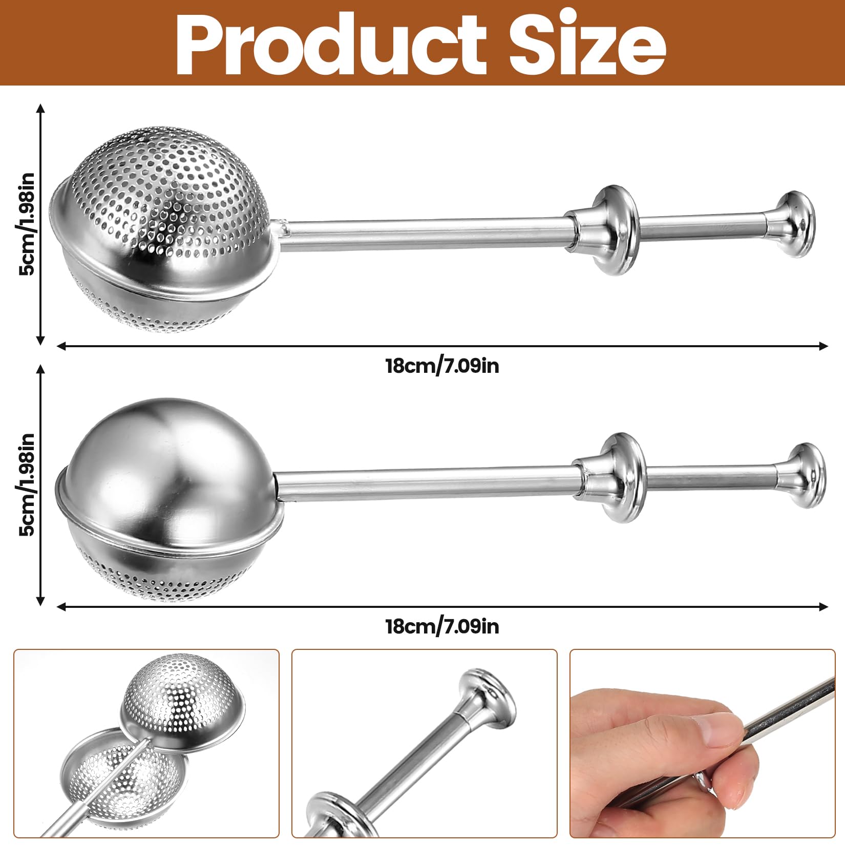 2 Pcs bola infusionadora de té, coladores te de bola con mango largo, filtro infusiones acero inoxidable, colador infusiones para tés sueltos, infusor de té de hojas sueltas, para tazas y teteras