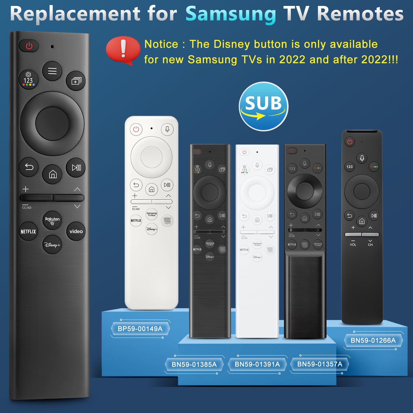 Telecomando Universale di Ricambio per TV Samsung - Telecomando Smart con Pulsanti di Scelta Rapida per Televisori Samsung