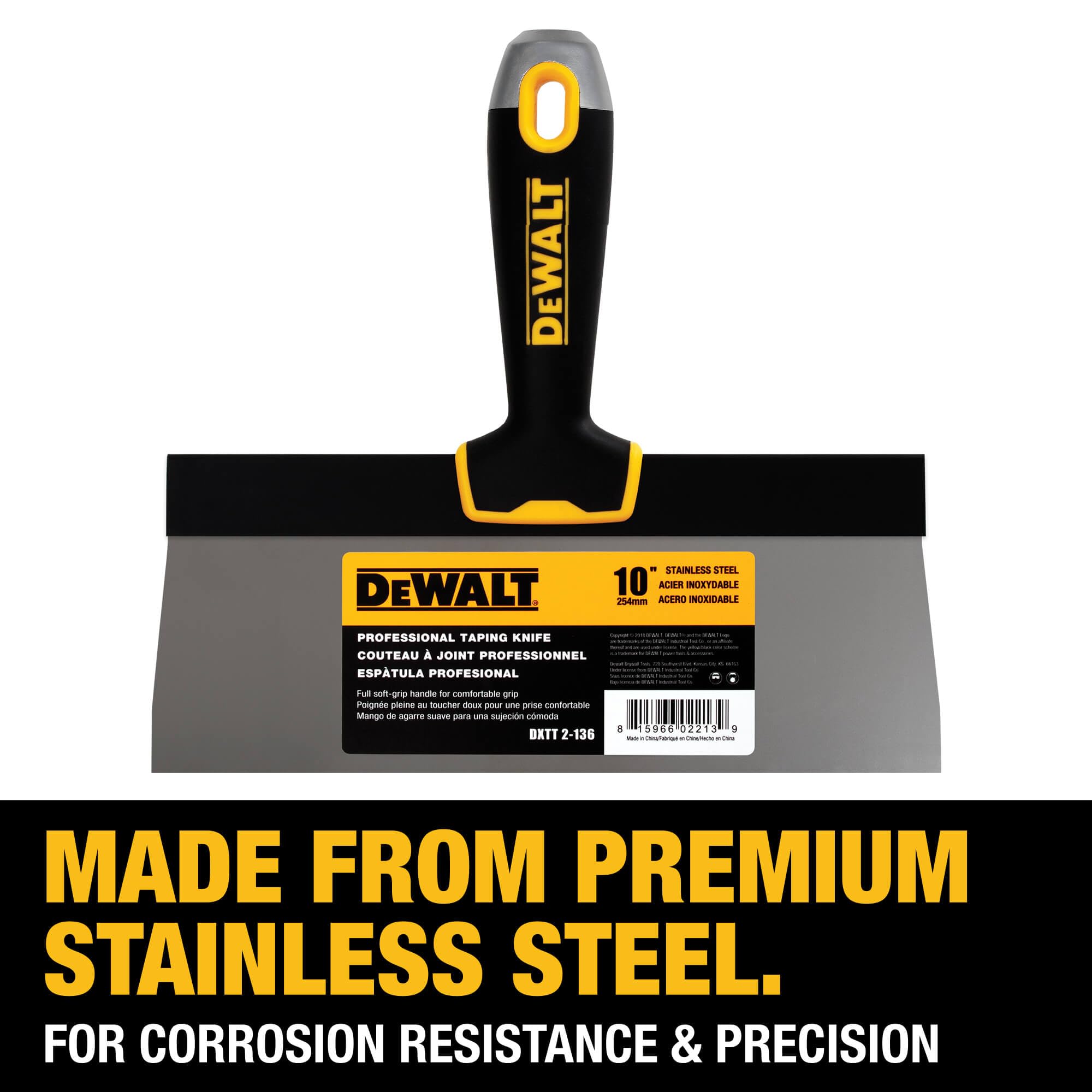 DEWALT Cuchillo de cinta de 10 pulgadas | Acero inoxidable con mango de agarre suave | DXTT-2-136