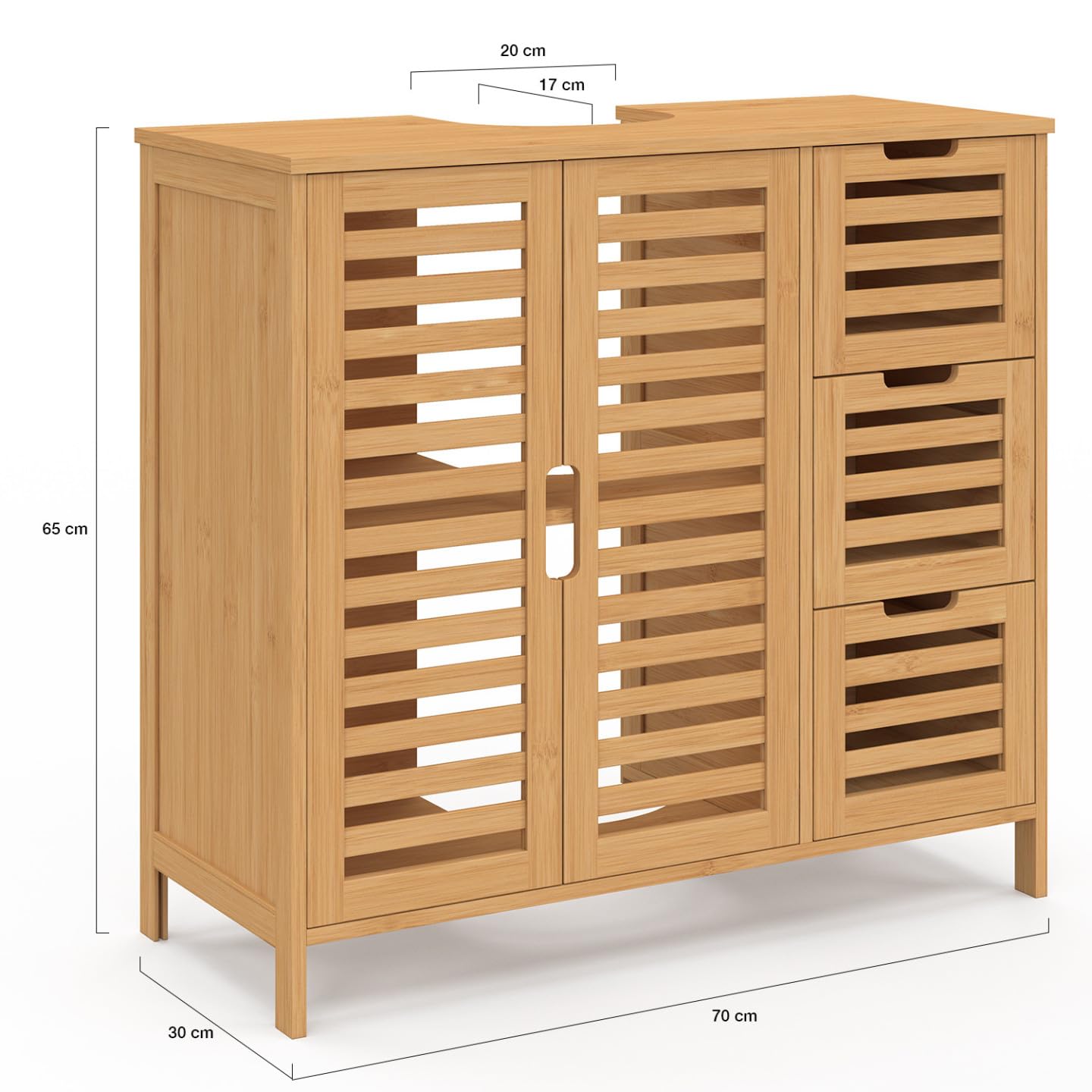 IDMarket - Meuble sous lavabo Salle de Bain Bambou BEA avec Placard et 3 tiroirs