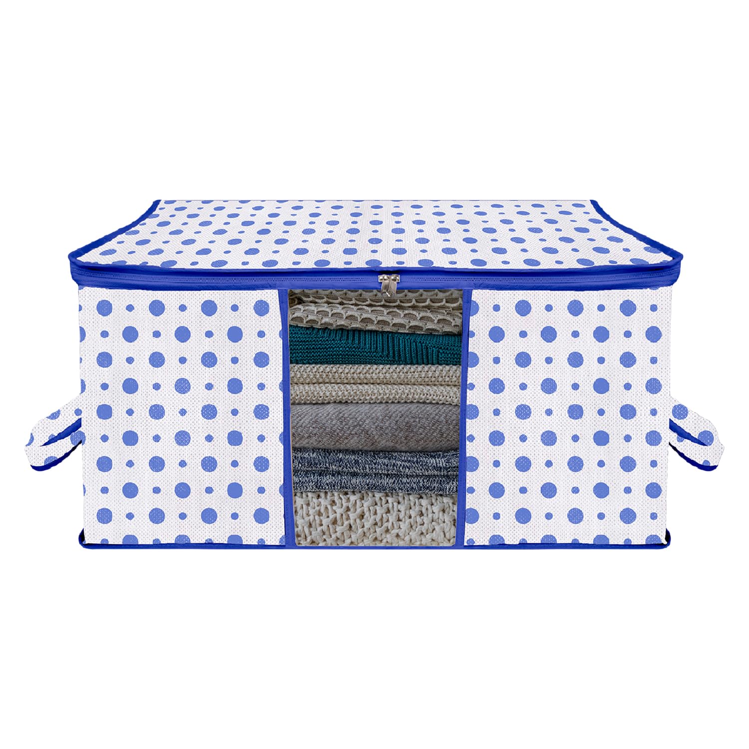 Kuber Industries Underbed Storage Bag|Non-Woven Polka Dot Print Blanket Cover|Razai Cover|Duvet Cover Transparent Window & Handle|Large (Blue & White) (B0BW3QTNJ5) Amazon Price History, Amazon Price Tracker