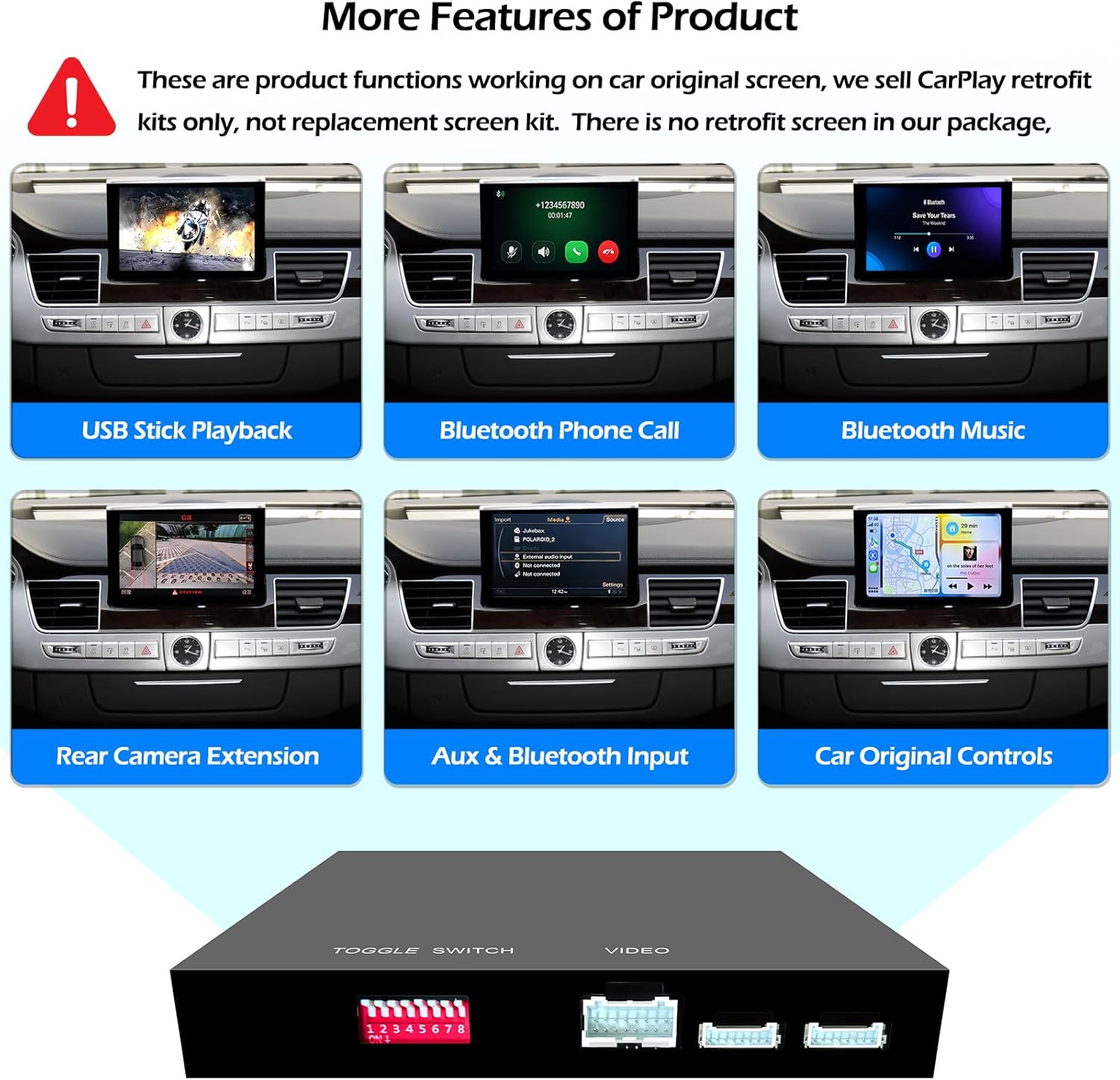 Wireless CarPlay + Android Auto + Mirroring Retrofit Decoder Box Kit, USB Stick Playback, Compatible with Audi A8 S8 RS8 from 2012-2018