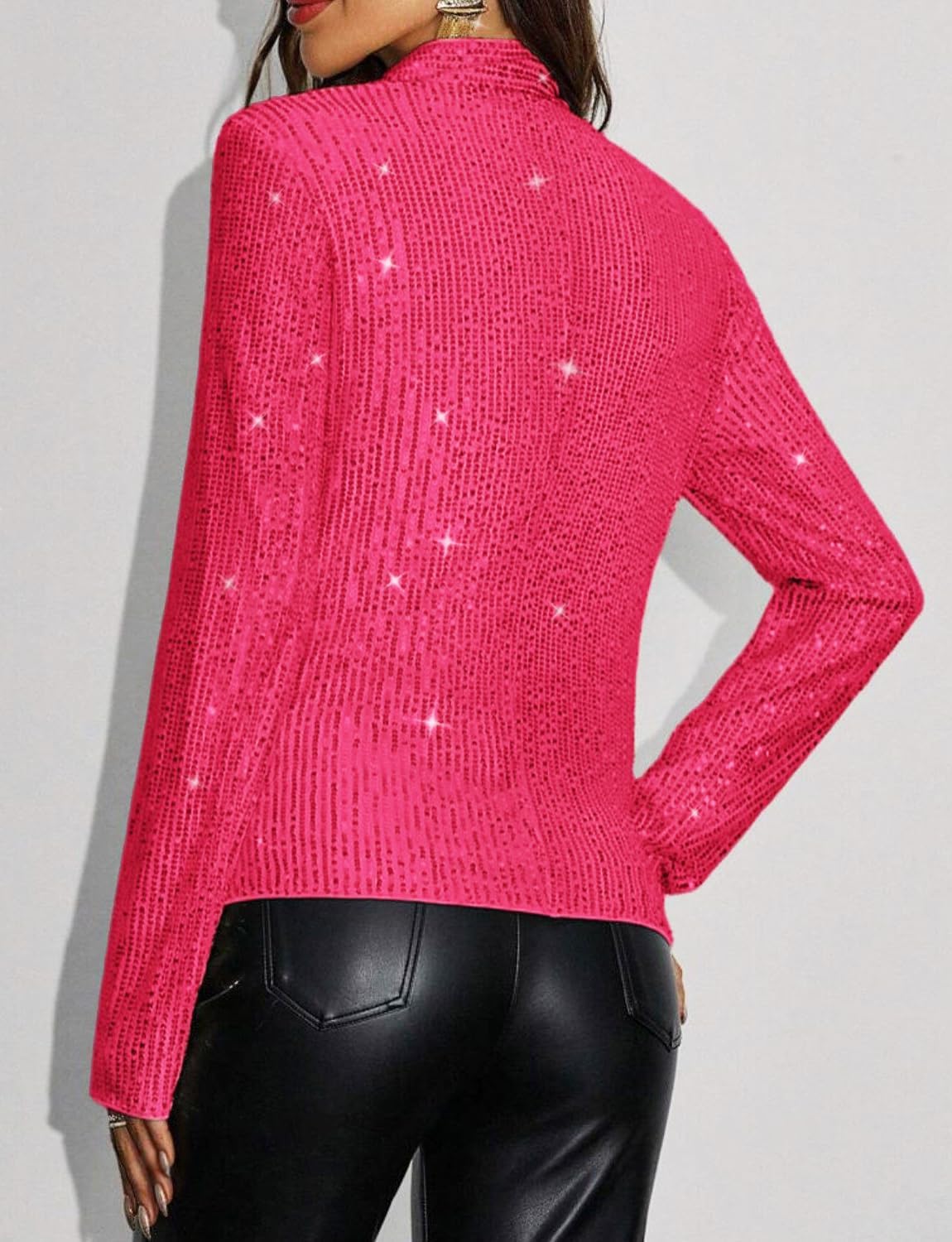 Haoohu Women’s Sequin Short Jackets Long Sleeve Open Front Coat Glitter Blazer Casual Coat Party Clubwear - Image 4