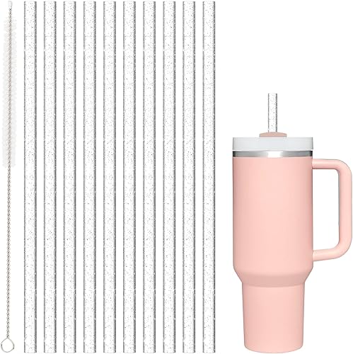 Miniatura 14 de Popote de repuesto para vaso Stanley Cup de 40 onzas y 30 onzas, paquete de 10 popotes de plástico reutilizables de 12.13 pulgadas de largo