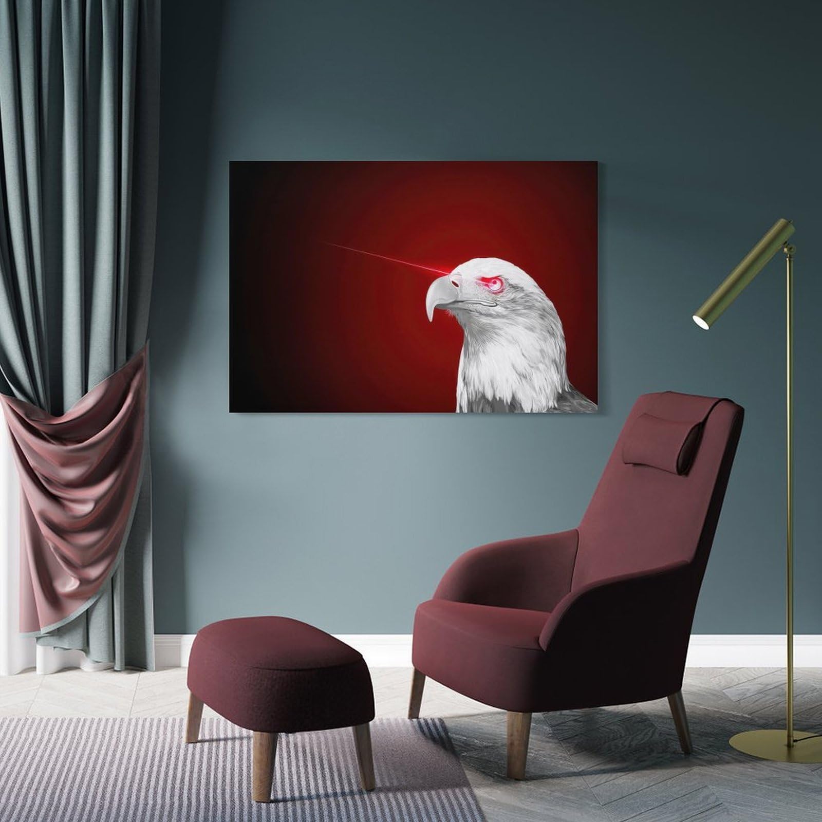 Junmoney Eagle with Laser Eyes on Red Canvas Wall Art 20x30inch(50x75cm), for Study, Office Or Focused Interiors, Home Office Artwork with Decorative Appeal