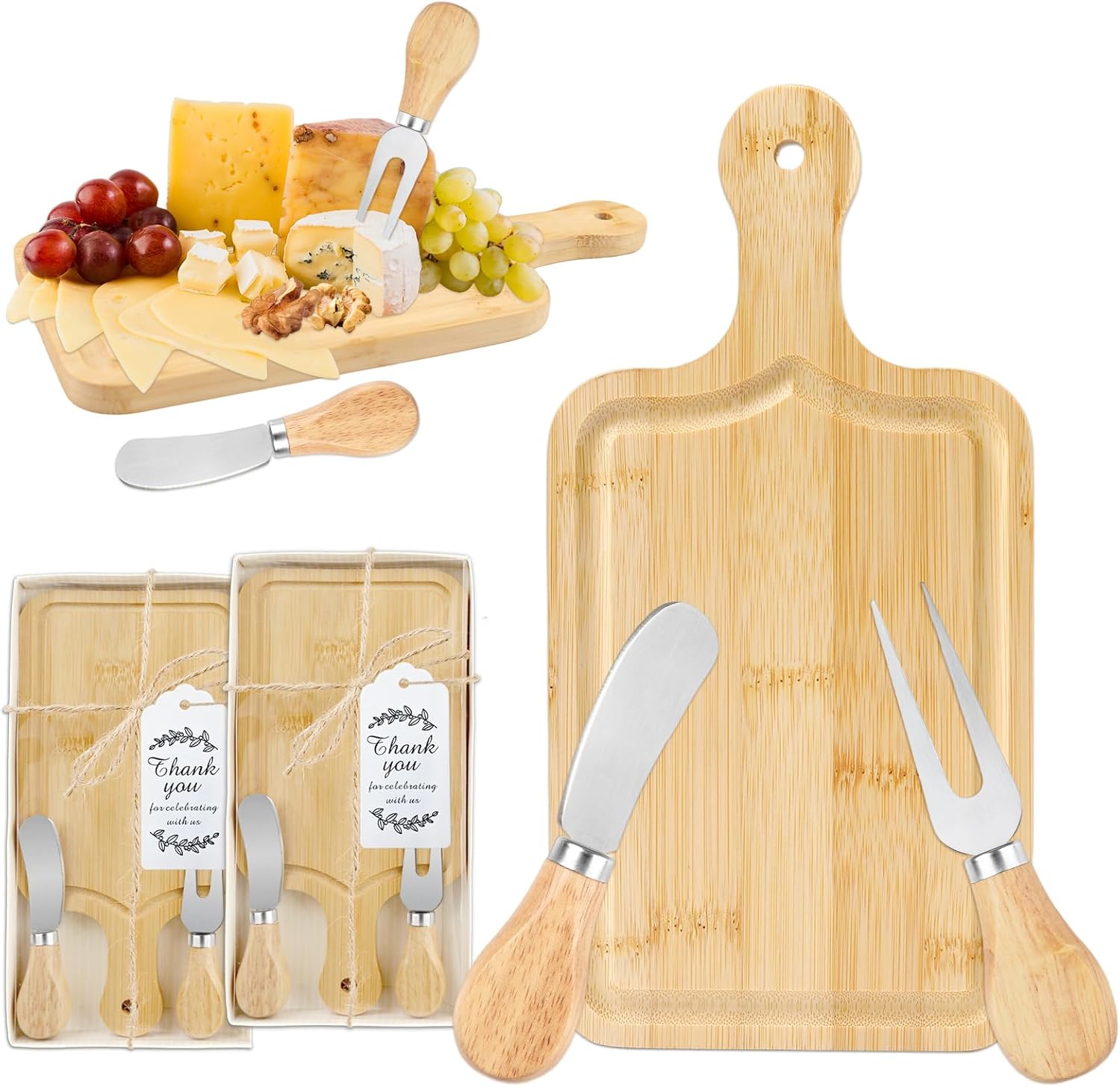 6 Sets Baby Shower Gifts for Guests Prizes, Bridal Shower Prizes for Game Winners, Cheese Board Gift Set with Charcuterie Boards, Knives, Forks, Thank You Card & Gift Box