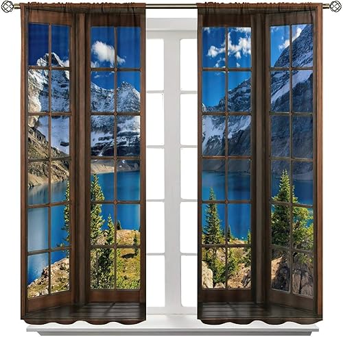 Vista 11 de Cortinas con Vista Natural, Estampado de Patrón de Río y Bosque Hermoso para Ventana, Cortinas Oscuras Aisladas para Dormitorio o Sala de 2 Paneles