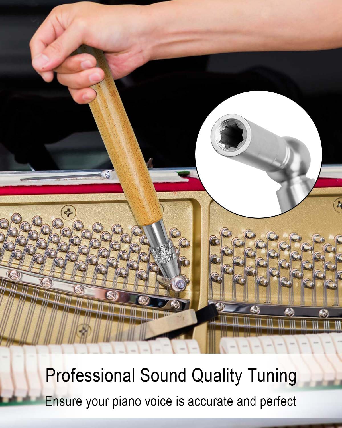 ULZOZN Kit profesional de afinación de piano, afinador de piano, martillo, kit de silencio, herramientas portátiles de afinación de piano, accesorios de reparación de piano, 18 piezas con funda para