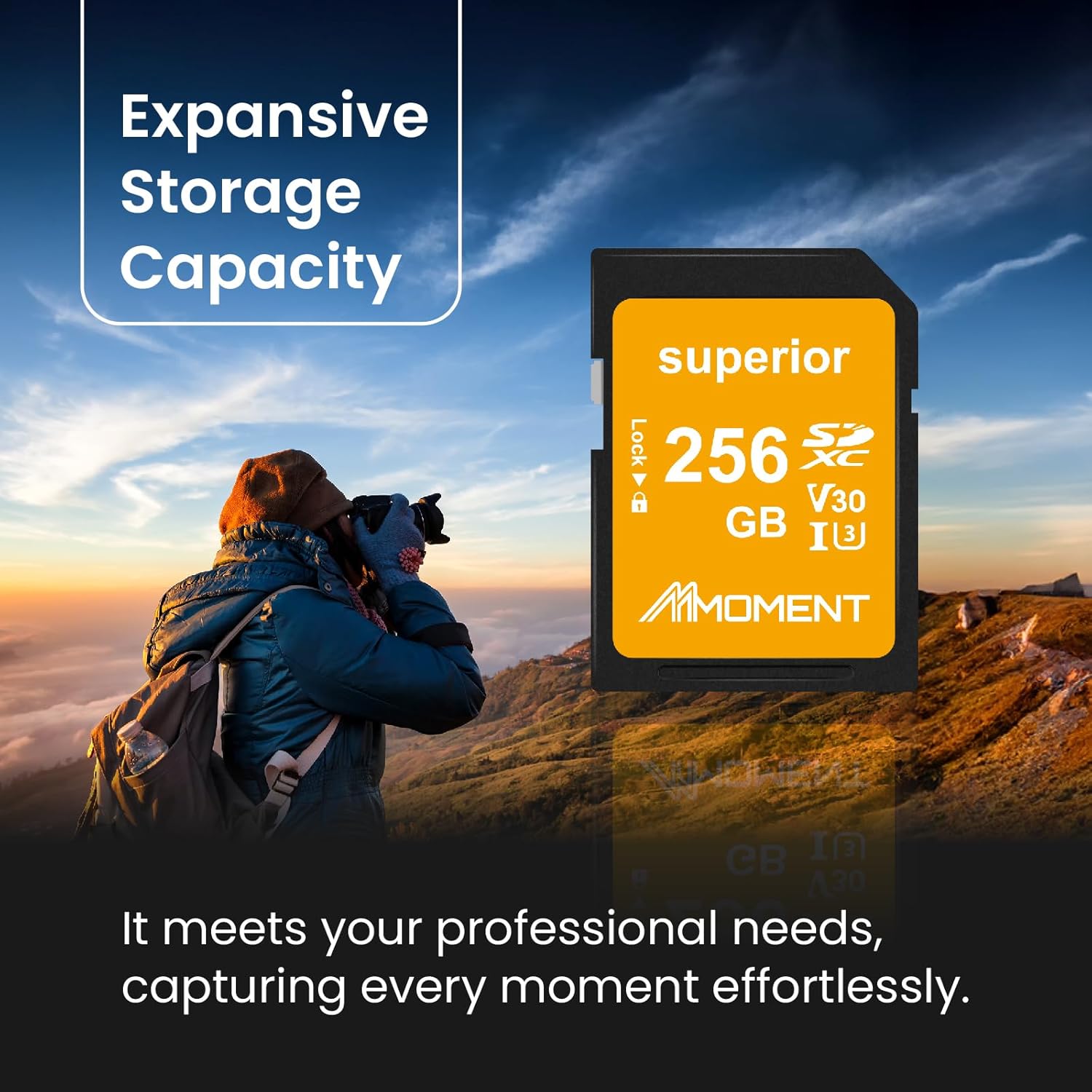 MMOMENT 256GB Full-Size SD Card UHS-I U3 V30 Class 10 High Speed SDXC – Up to 95MB/s Read, 70MB/s Write, Compatible with DSLR Camera, Camcorder, Laptop, 4K UHD Video