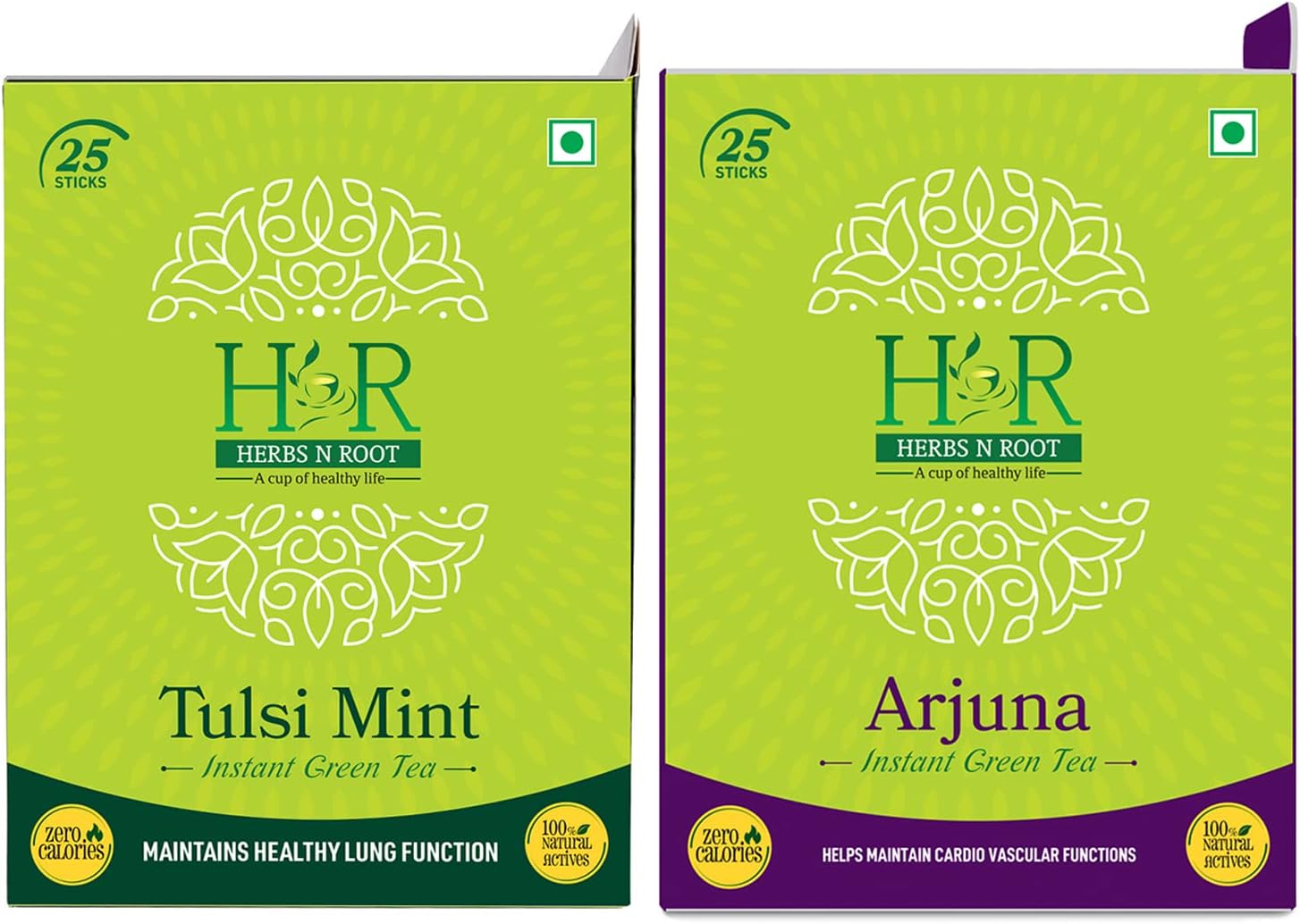 Herbs N Root Tulsi Mint & Arjuna Blackcurrant Combo Pack | Healthy Lungs Combo | Herbal Tea|Instant Tea|Green Tea| 50 Sticks (100gm)
