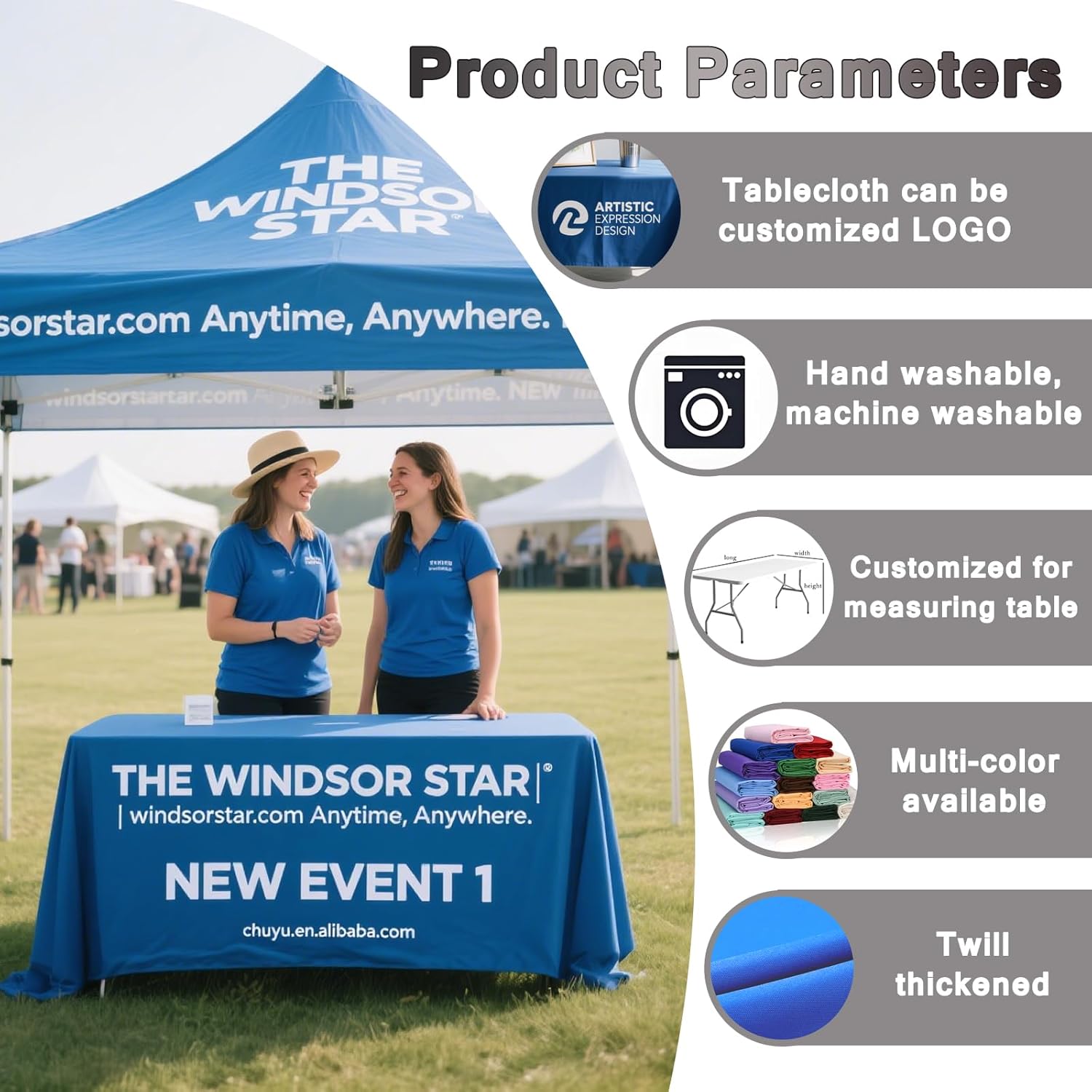 Custom Table Cloth with Logo Text Image Multiple Sizes 4FT 5FT 6 FT 8FT Personalized Tablecloth for Tradeshow Events School Associations Shop Church Club Society Government Agencies (4FT(Open back）)