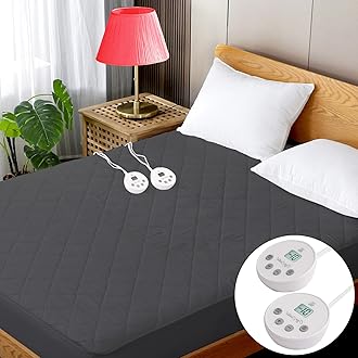 Heated Mattress Pad Cal King Quilted Zone Heating Electric Bed Warmer Comfort Heat Mattress Pad Cover Dual Controller（10 Heat Setting | 1-12 Hours Auto Shut Off | with 8-21 Inch Deep Pocket） Gray