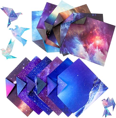 100 hojas de papel de origami de doble cara de 6 x 6 pulgadas, 12 diseños vibrantes de papel de origami Galaxy Outer Space a granel para álbumes de