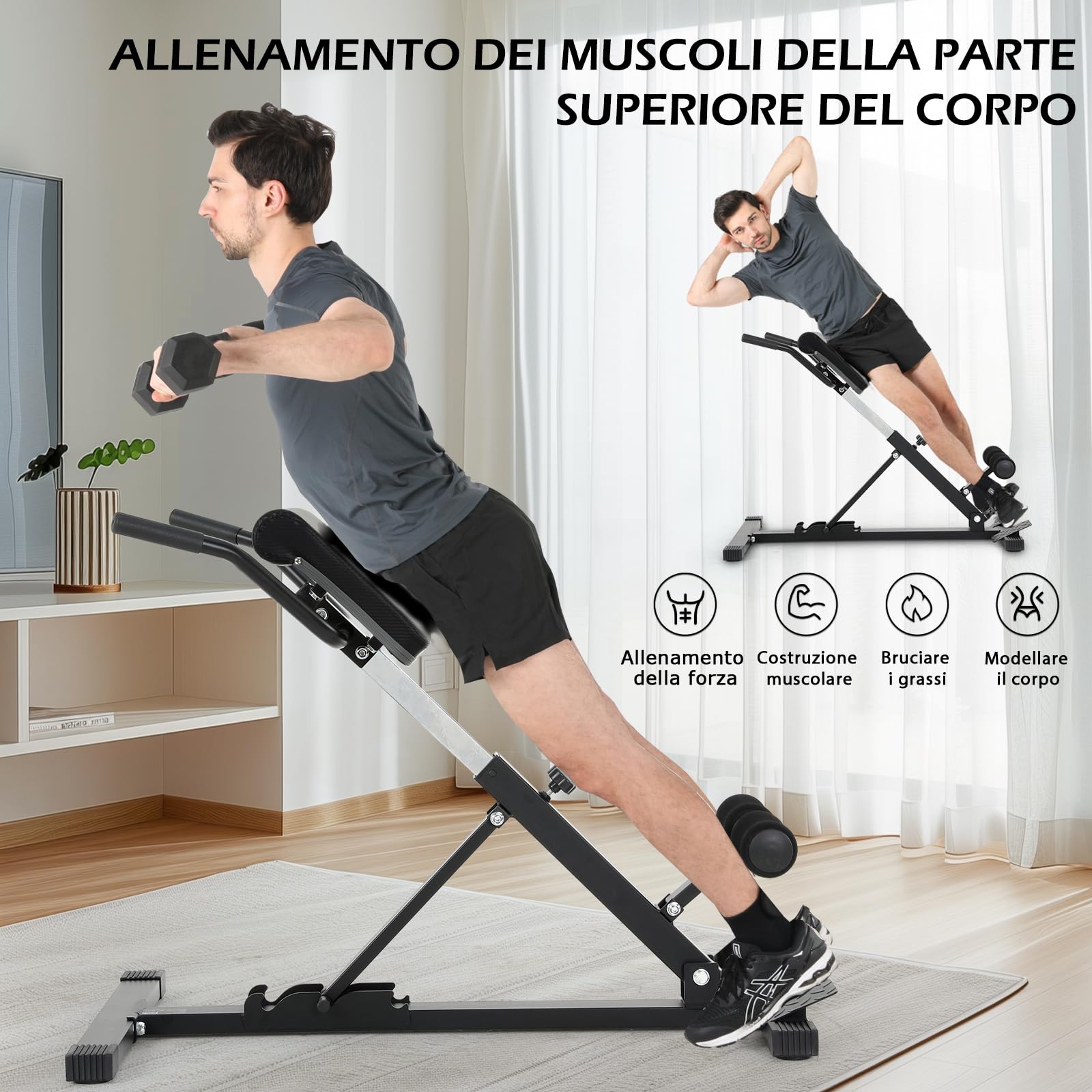 Panca Romana Multifunzione Pieghevole per Iperestensioni Addominali Schiena da Casa, Panca Pesi Regolabile Reclinabile 35°-55° per Allenamento, NV-5518