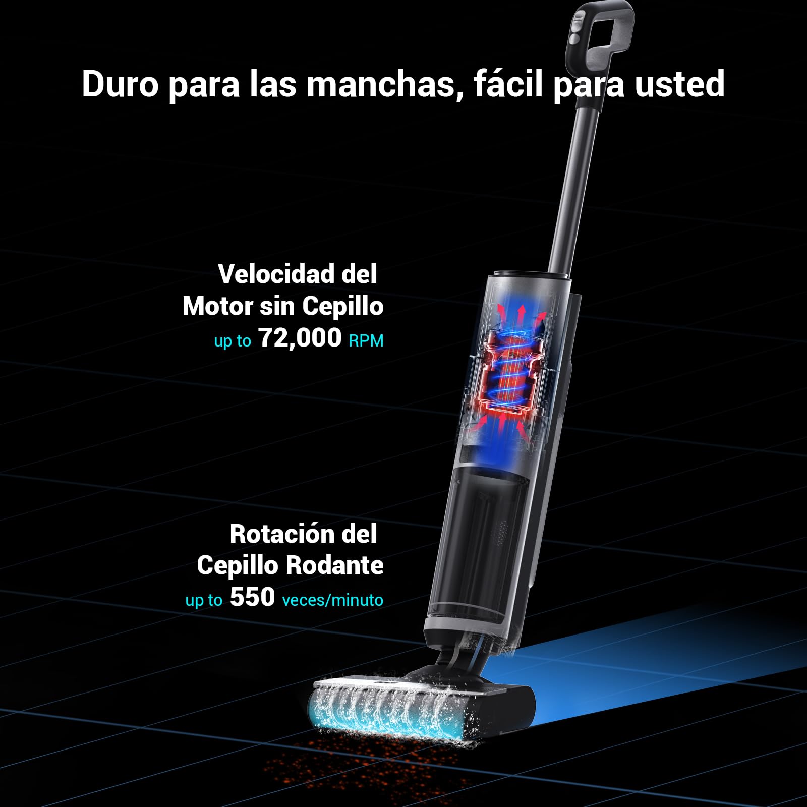 EZVIZ Aspirador Escoba sin Cable en Seco y Húmedo Inalámbrico,Fregasuelos Fregona Potente,Agua Electrolizada,Autolimpieza,Antibacterias y Antiolor,RH2