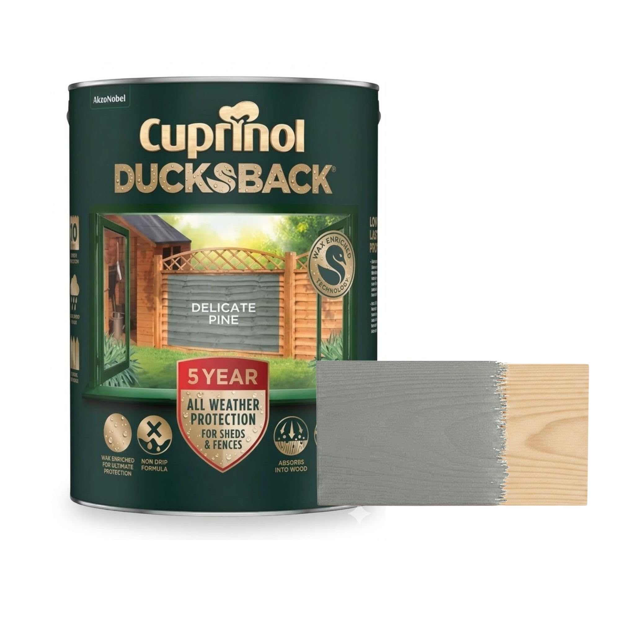 Aruuj 5L Ducksback Paint Delicate Pine, Fence Paint Extends Timber Life, Water Repellent Wood Treatment, Painting Shades Protects Against UV, Rain & Frost, Fast Drying Low Odour
