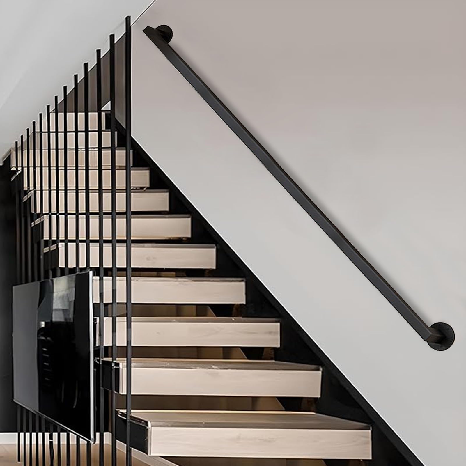 Rampe d'escalier de sécurité antidérapante noire mate pour loft