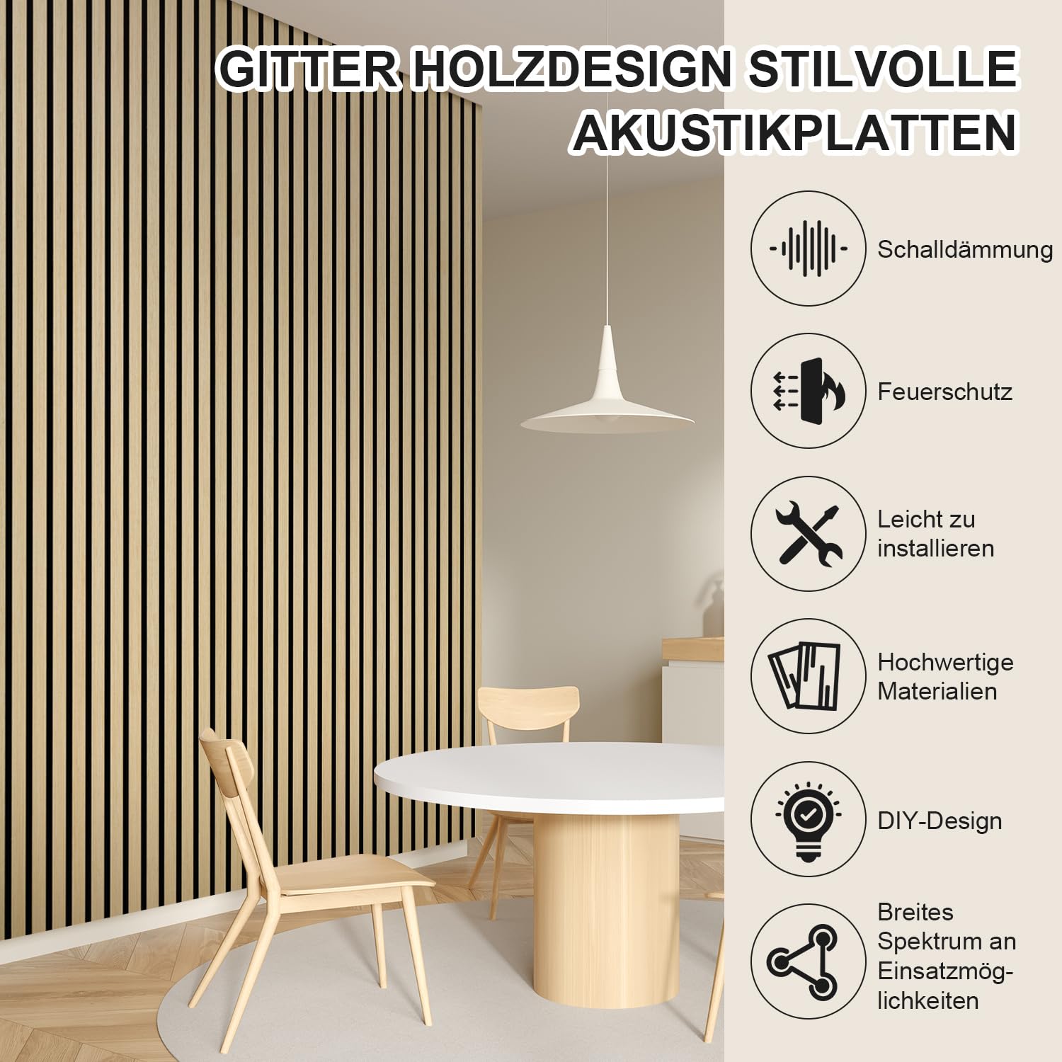 Panele akustyczne 3D drewniane 120 x 60 x 2,1 cm, naturalne drewno, 1 sztuka | Filc akustyczny MDF i PET, do dekoracji ścian salonu, biura, przeciw echu i pogłosowi, akustyce pomieszczeń