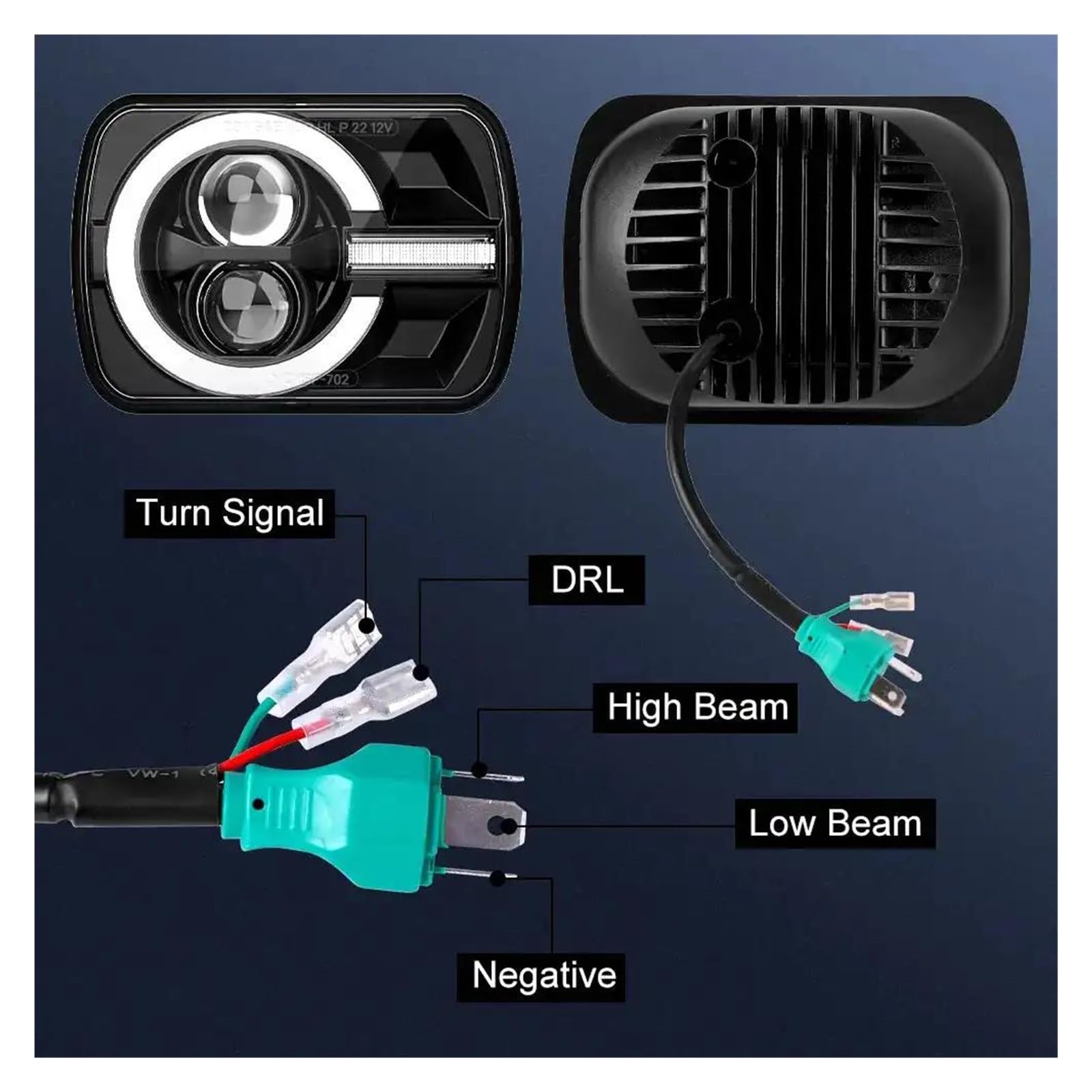 Phares Jeep Cherokee Phares LED Rectangulaires 7 Pouces - 300W, IP67, Compatible Cherokee XJ, Wrangler YJ - Avec Clignotants Phares LED 300W Cherokee XJ