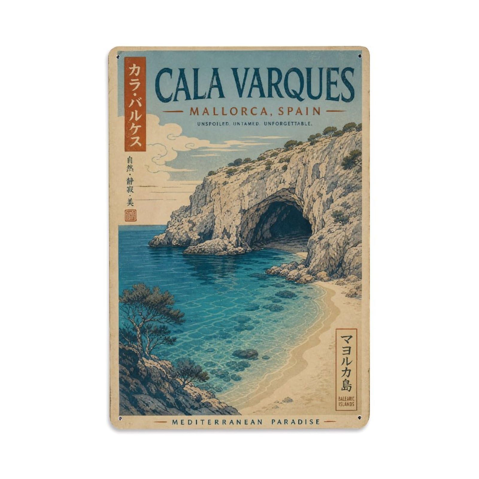 Fyrn Style Metal Tin Sign Vintage Travel Cala Varques Mallorca