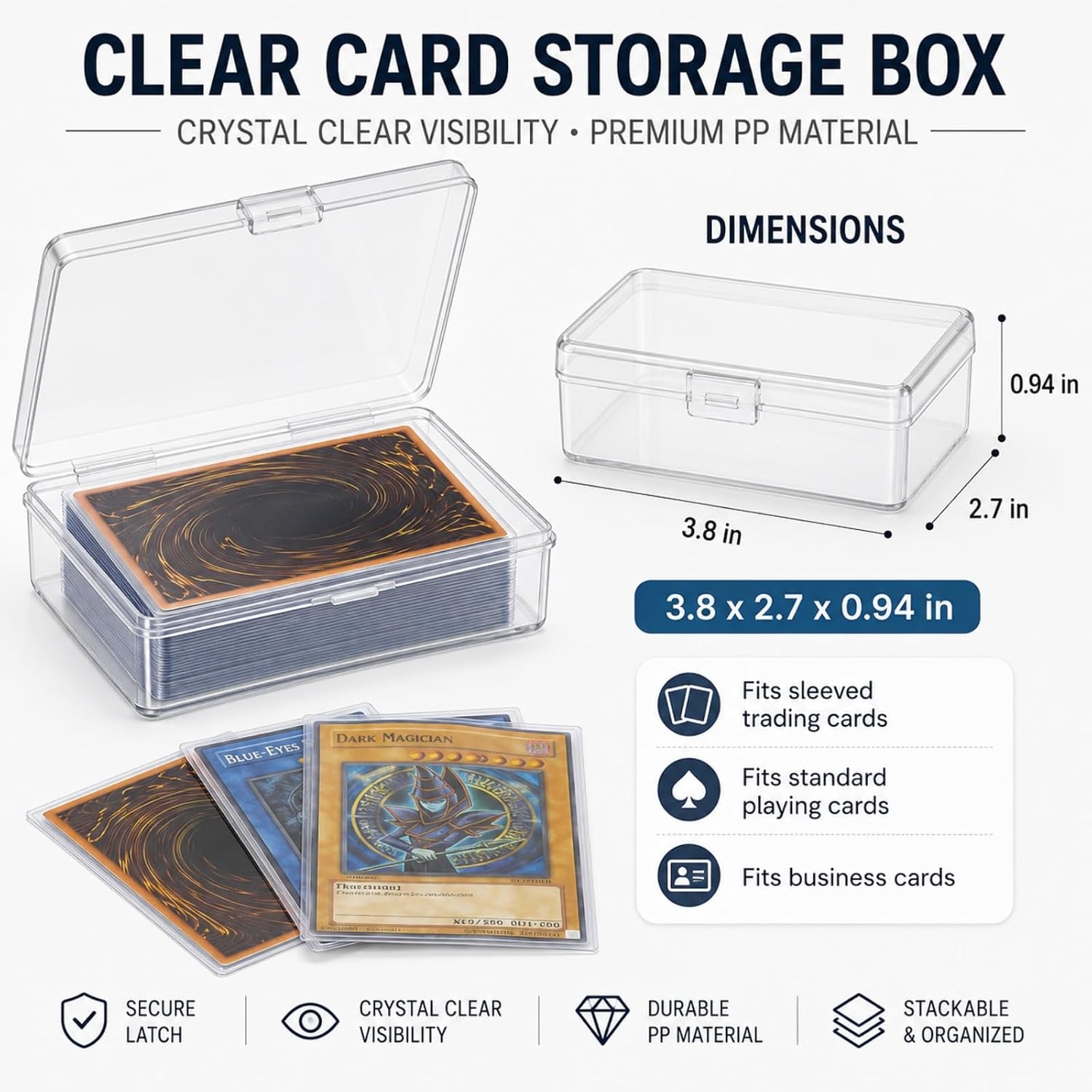 APACALI 30 Pack Card Storage Box, Clear Plastic Playing Card Case, 1.2mm Thick Snap-Tight Deck Boxes for Sleeved Trading Cards, Business Cards, Game Cards, 3.8 x 2.7 x 0.94 in