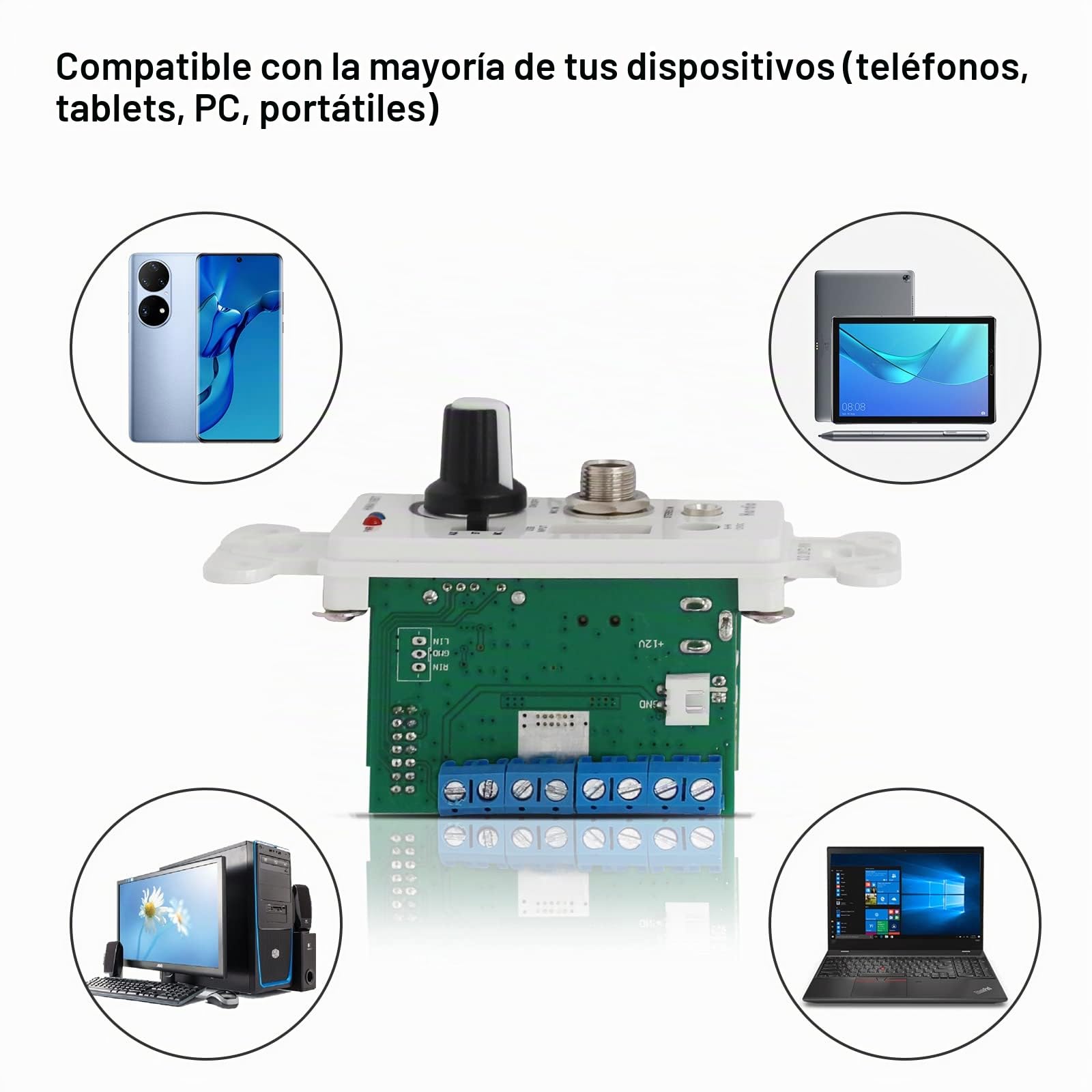 Herdio Bluetooth Wall Amplifier 4 Channels Volume Control Wall Plate USB/Mic/AUX(3.5mm) Inputs Connect 4 Speakers with 12V 3A Power Supply,HWA-16BT-4CH