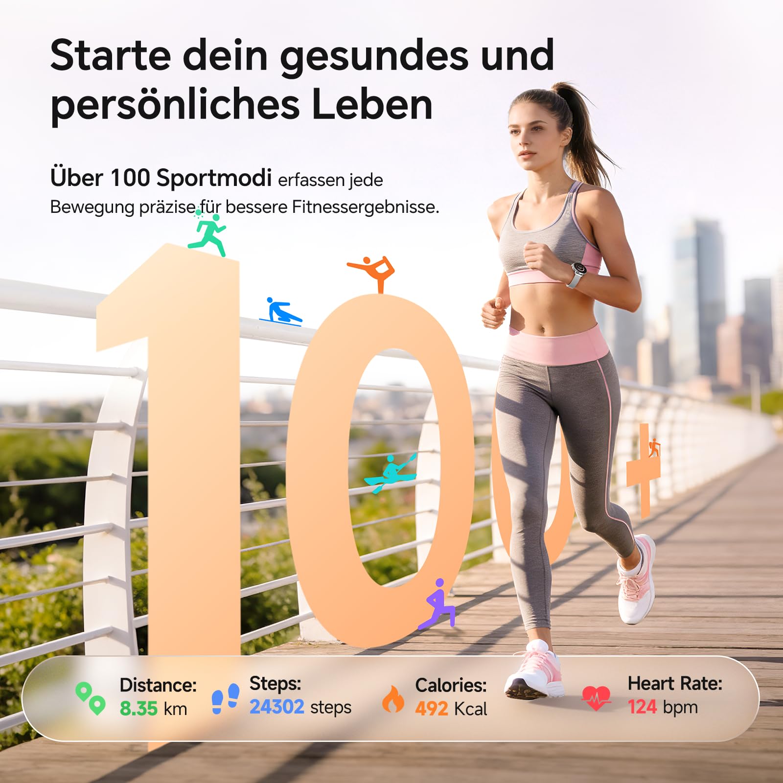 Smartwatch Damen Rund Metallarmband 1.27" Smart Watch mit Telefonfunktion Fitnessuhr SpO2 Herzfrequenz Stress Kalorien Schlaf Schrittzähler 100+ Sportmodi IP68 Wasserdicht für iOS Android