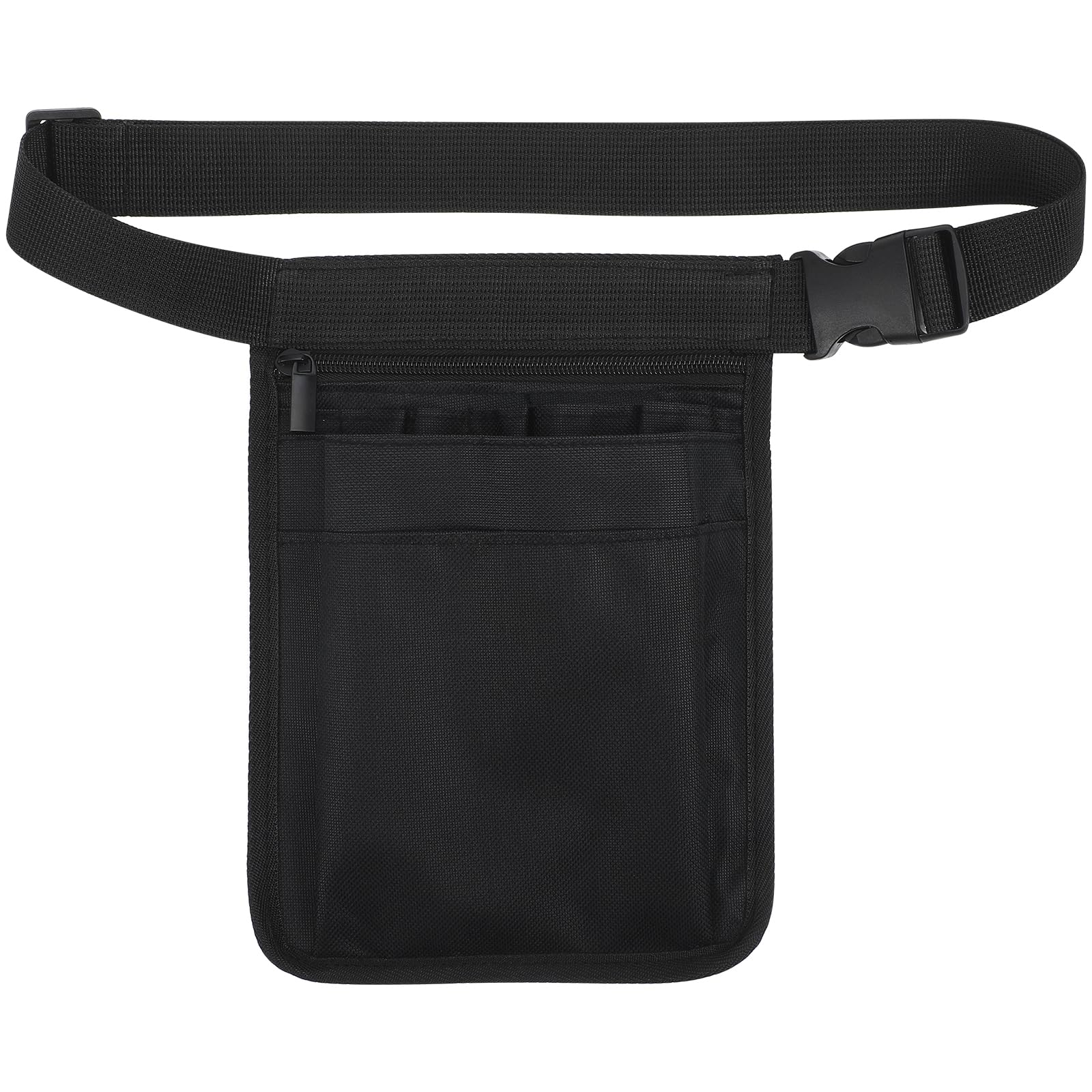 TEHAUX Black Tool Storage Waist Bag with Adjustable Belt Multifunctional Hanging Tool Pouch for Gardening Medical and Retail Use Compact 9.8X6.9 Inch