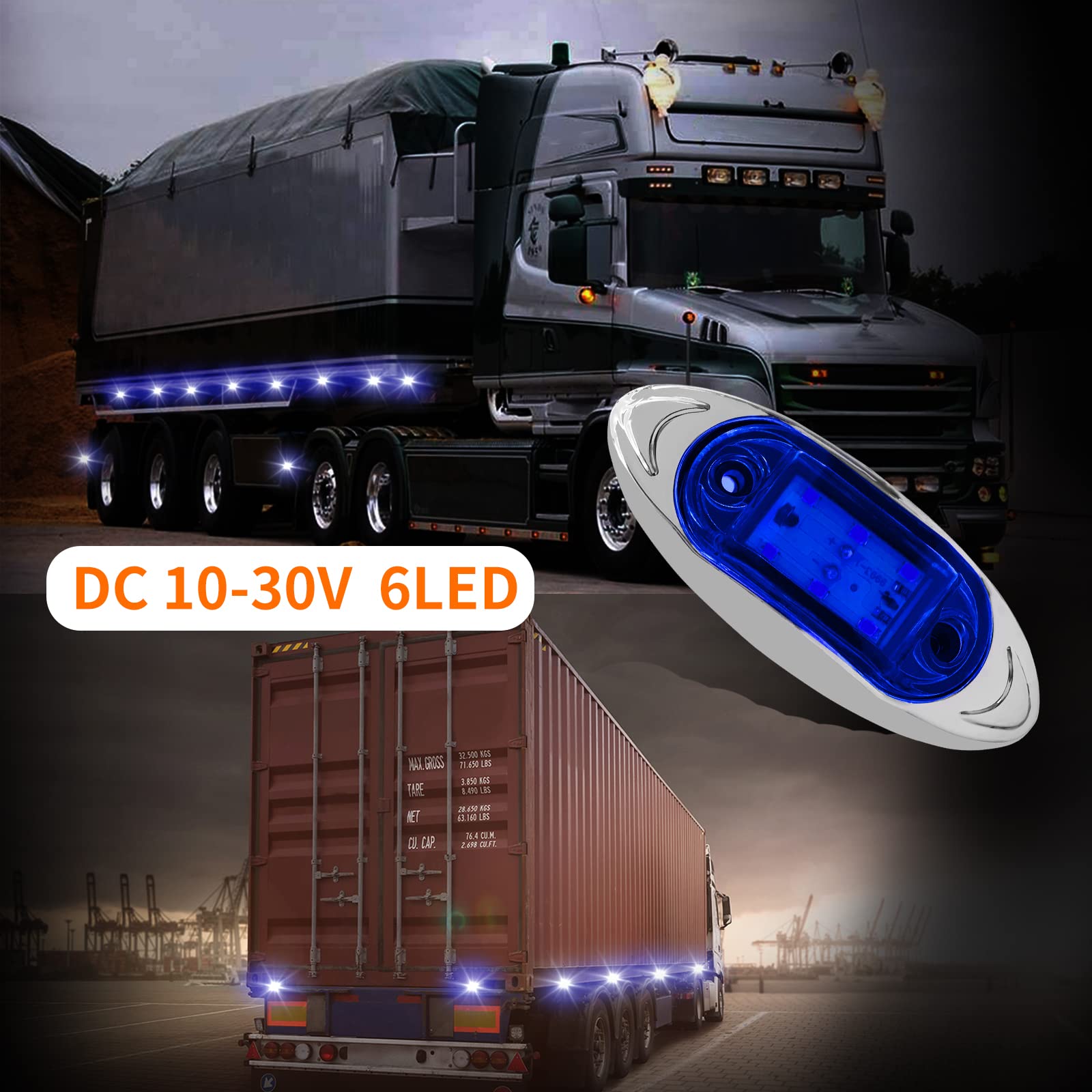 YnGia Lot De 2 Feux De Position Latéraux LED Blanc – 12V/24V Étanche, Camion, Remorque, Caravane, Voiture, 5 LED Haute Luminosité
