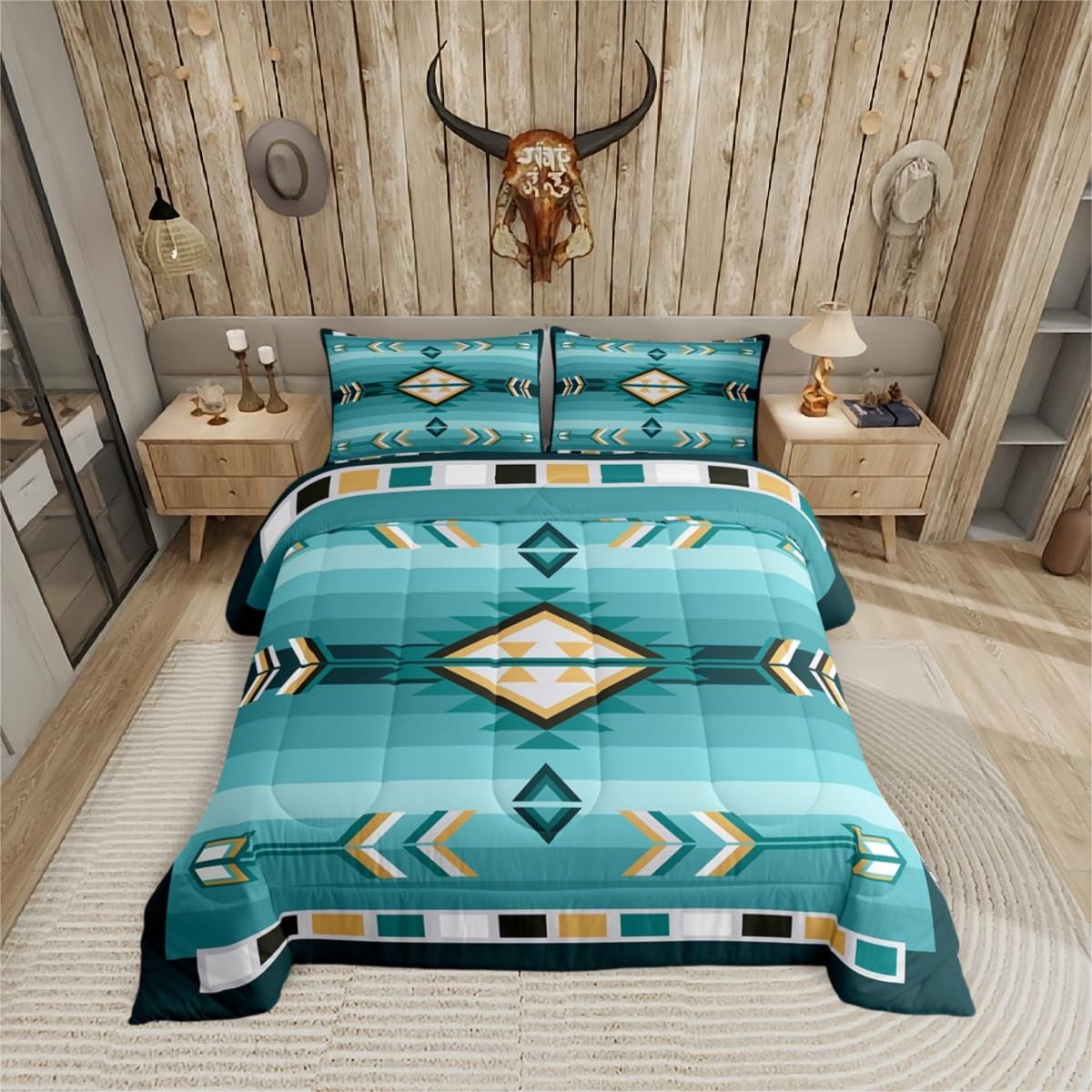 Erosebridal Turquoise Western Comforter Set King Teal Southwestern Aztec Country Bedding Set Rustic Farmhouse Bedding Comforter Sets for Kids Adults