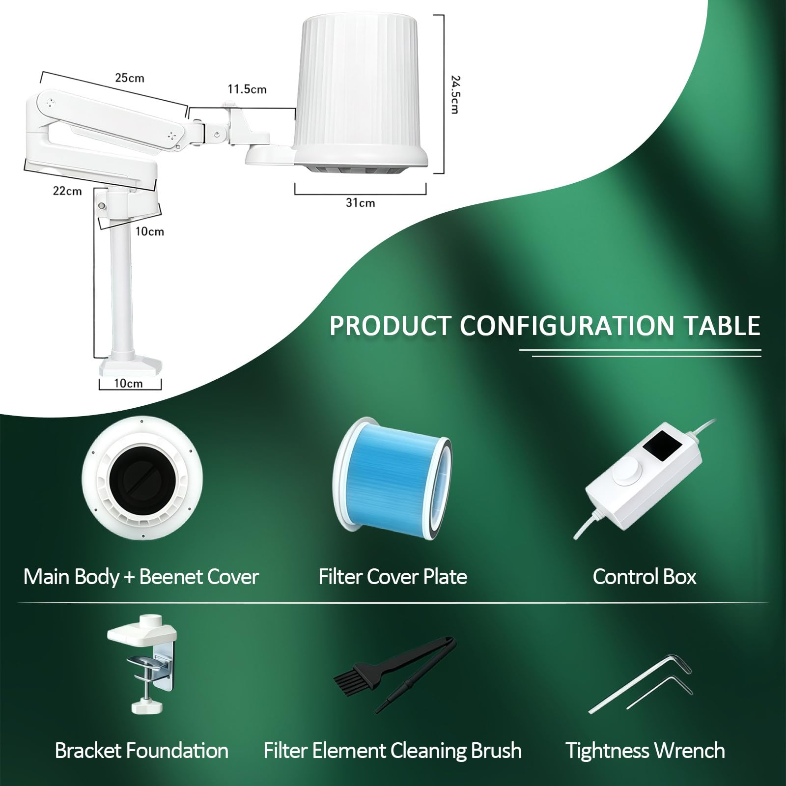Odkurzacz Do Pyłu Do Pedicure, Oryginalny Próżniowy Odkurzacz Z LED & 1 Filtrem, Regulowane Ssanie dla Pedicure & Manicure DesktopMount