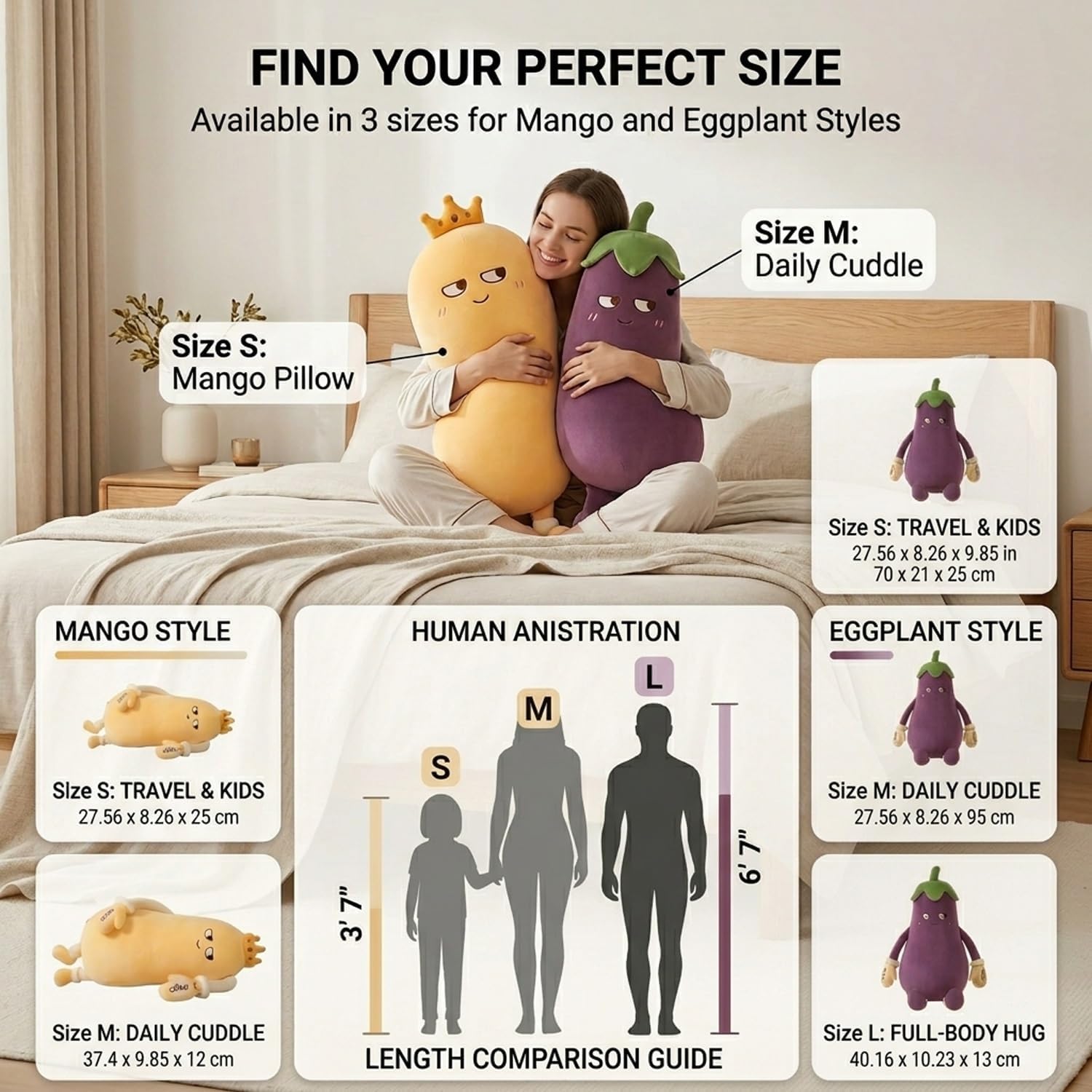 Eggplant Mango Hugging Pillow Plush Long Body Patting Cushion Heated Bluetooth Recording Sleep Companion Soft Stuffed Decorative Throw for Bed Couch Side Sleeper Comfort Gift(C-T+Heating,L40.16in)
