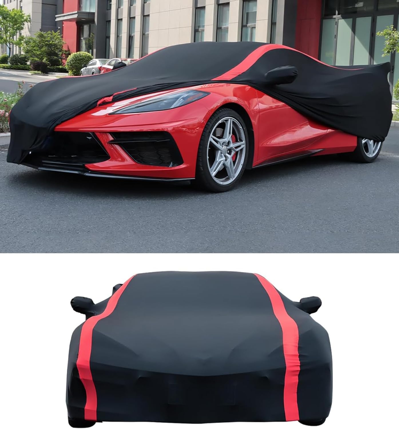 C8 Car Cover Fit for 2020-2026 Corvette C8 Stingray Z51 Z06 E-Ray, Fits Rear High Wing, Soft Stretched Satin Fabric, Indoor Dust Protection, C8 Accessories