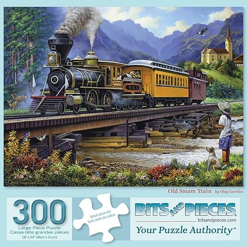 Miniatura 2 de Bits and Pieces - Rompecabezas de 300 piezas para adultos de 18 x 24 pulgadas - Old Stream Train - 300 piezas Locamotive Track Rail Bridge Jigsaw