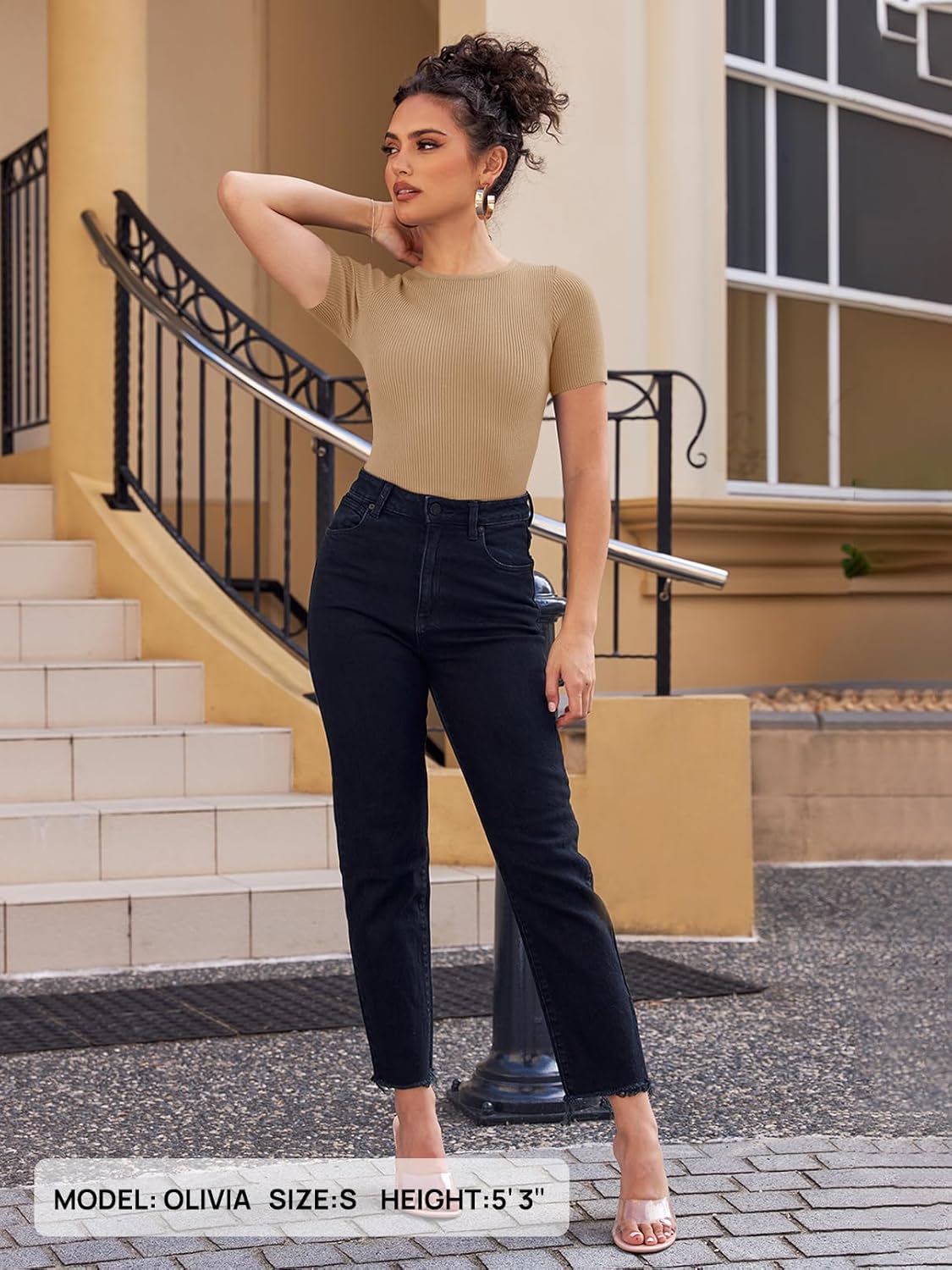 MEROKEETY Women's Short Sleeve Crewneck Bodysuits Summer Ribbed Knit Tops Slim Fit Body Suit - Image 6