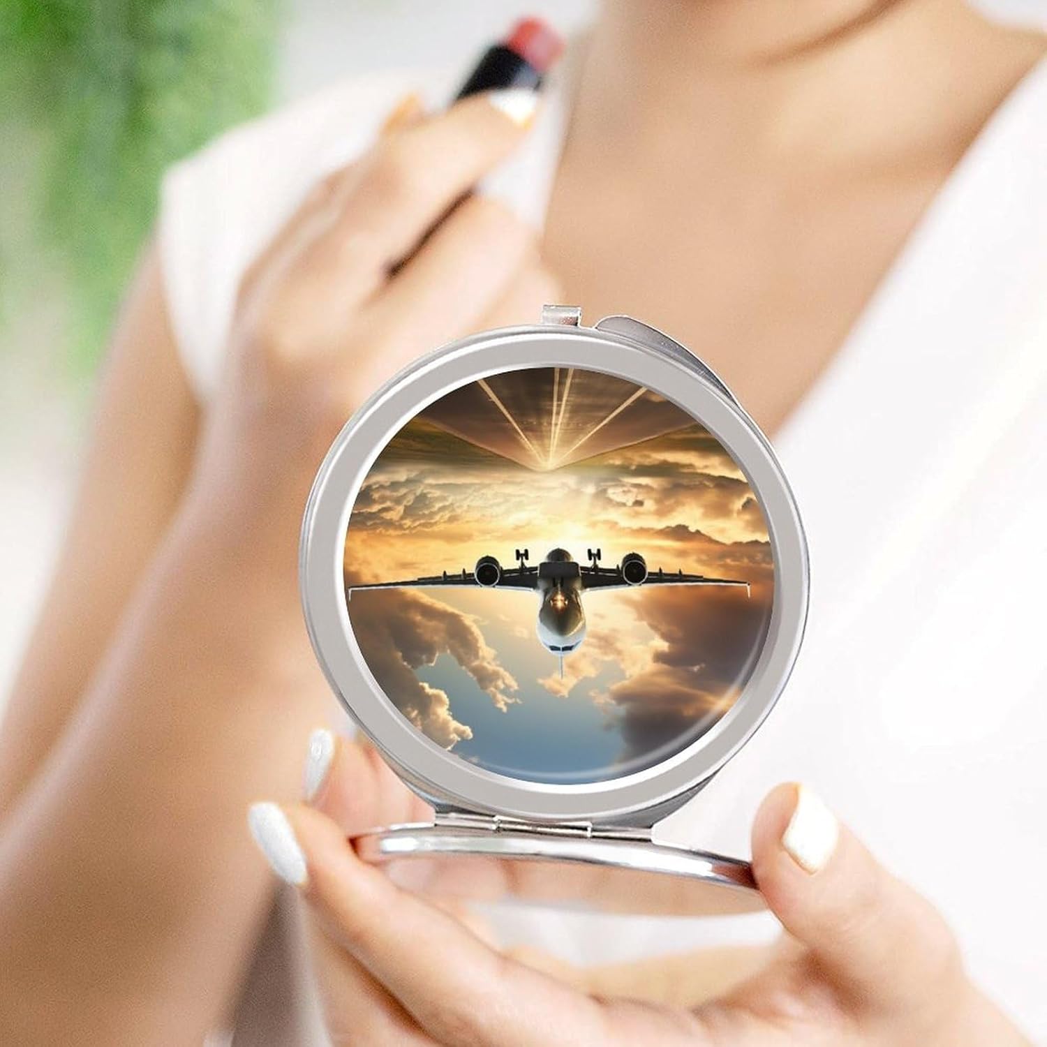 Airplane Travel Makeup Mirror,Compact and Portable Makeup Mirrors with Mirror Cover,Pocket Mirror for Home, Hair Salon and Beauty Shop image 4