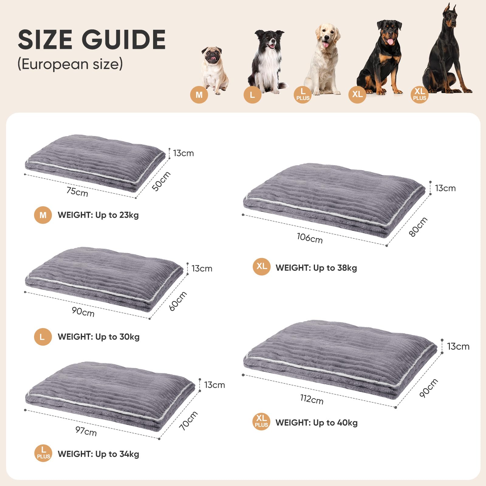 Hundebett Grosse Hunde: Abnehmbare & waschbare Hundematte – Weicher Plüschstoff – rutschfeste Unterseite – Druckentlastende Stützmatte für erholsamen Schlaf von Hunden Grau 112 x 90 x 13cm | Waschbarer Bezug (Kaninchenfell Plüsch), Shredded Foam, Rutschfe