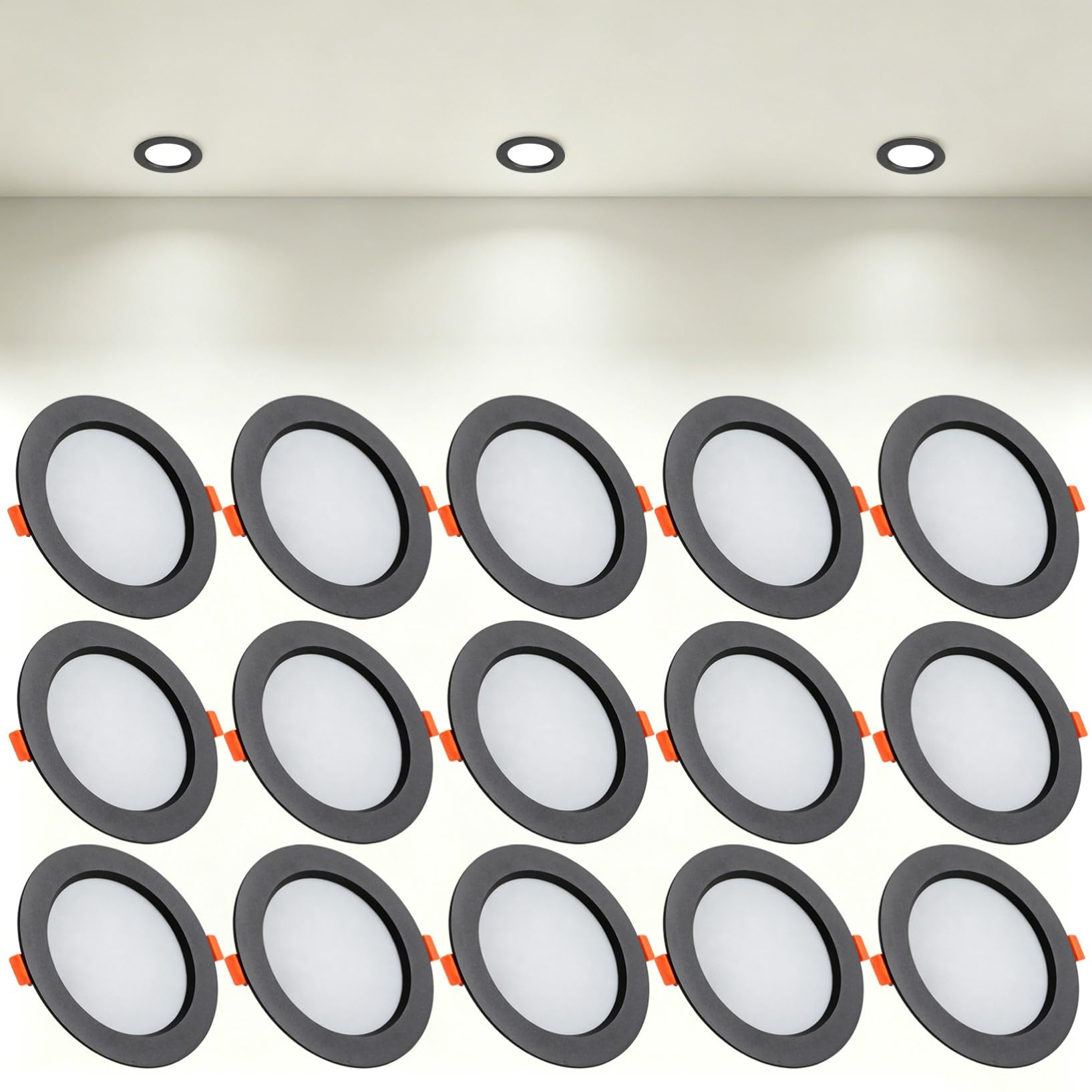 VOGHMOLD 21W Ultra Slim LED Downlight Recessed Ceiling Light 6 inch, 4000K Spot Lights Black Aluminum Trim, Cut Φ160-170mm, AC110-240V Panel Lighting for Office Hallway Closet, 15 Pack