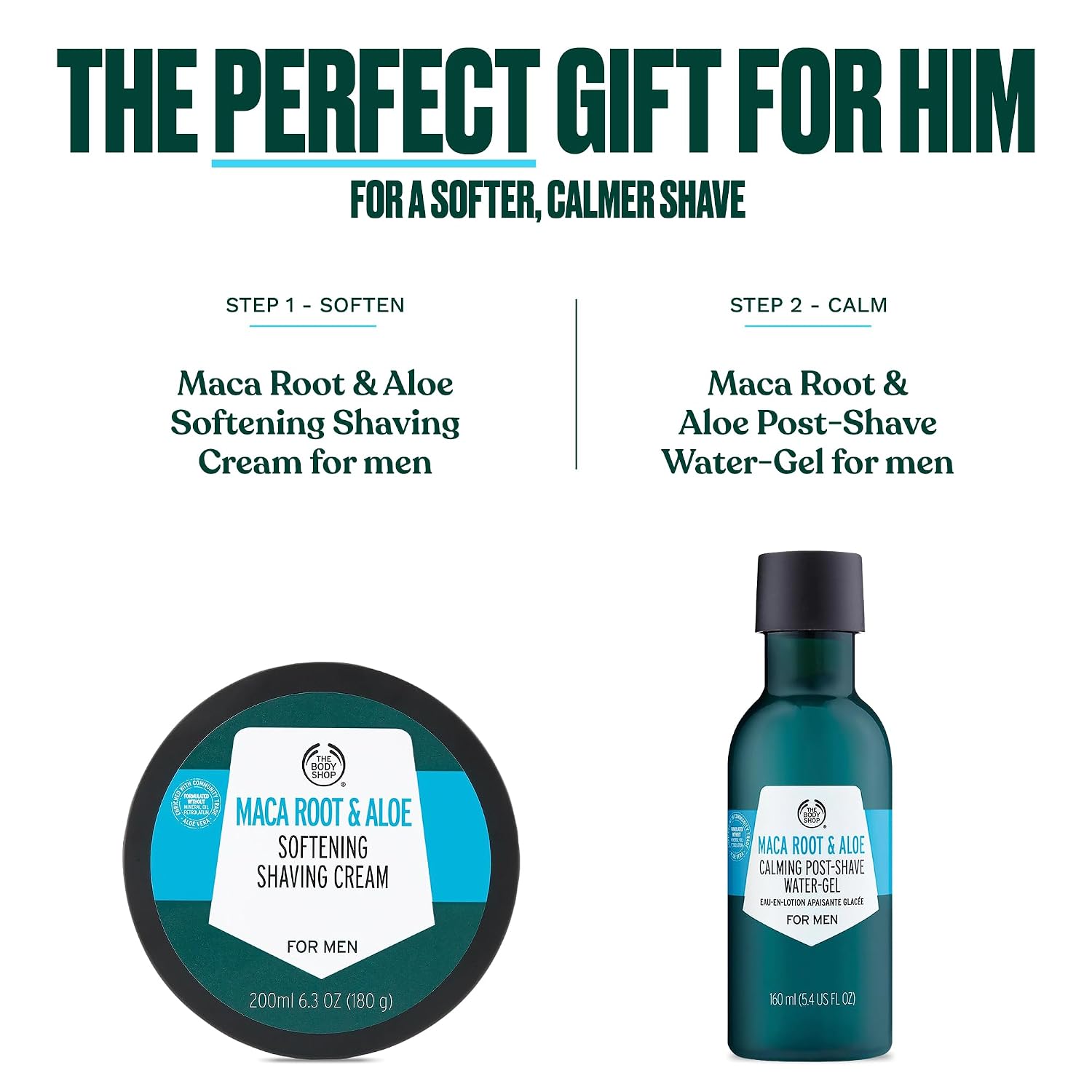 The Body Shop Men's Shave Duo 2 Piece Set | Softening Shaving Cream & Calming Post-Shave Water Gel | Safe for Sensitive Skin
