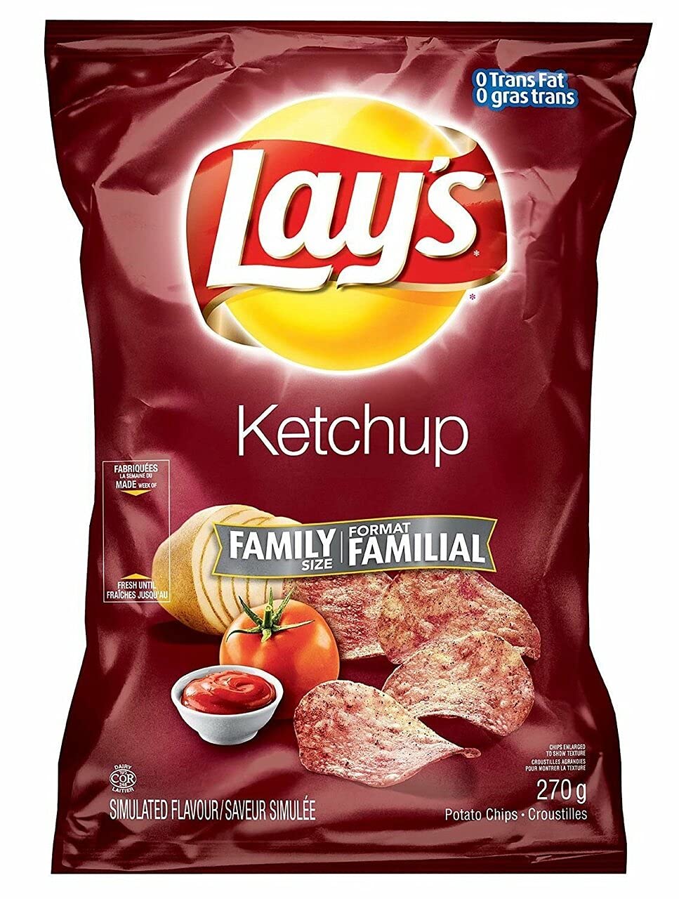 Lays Potato Chips, Ketchup, Large Family size - 2 Pack {Imported from Canada