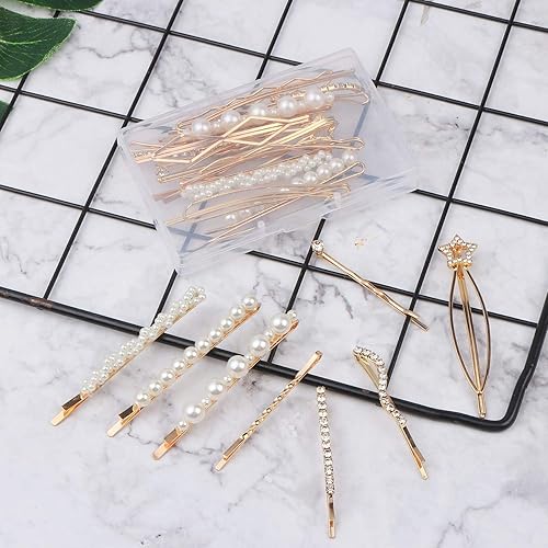Miniatura 7 de 20 pasadores de pelo elegantes para novias, pinzas de metal dorado para el cabello, perlas, perlas artificiales y pasadores de imitación