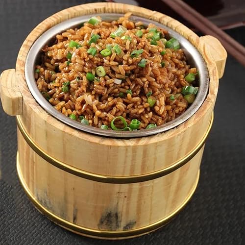 Miniatura 3 de Cubo de arroz de madera con tapa, versátil cuenco de arroz para sushi y bañera mezcladora Bibimbap fácil de limpiar, diseño compacto para uso diario