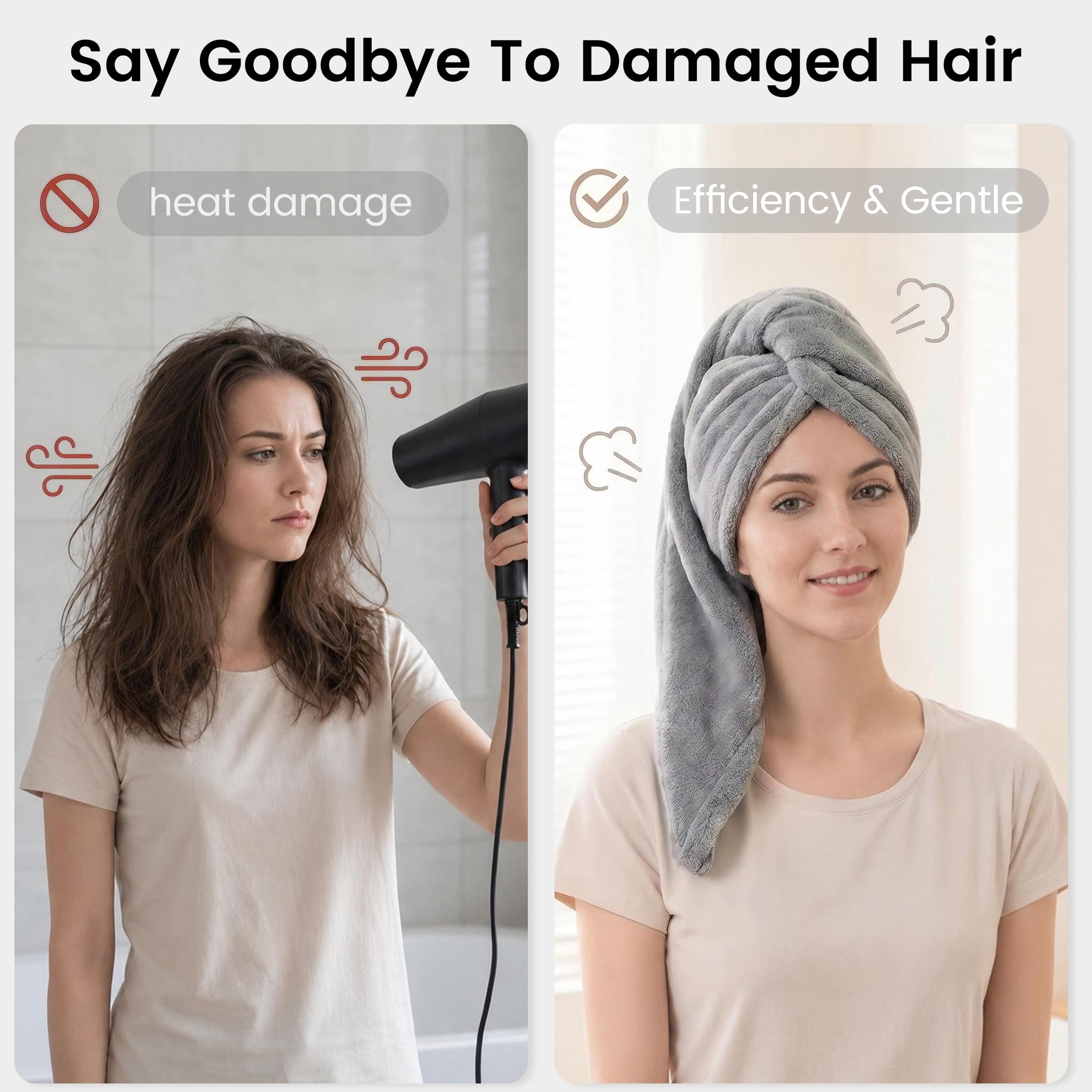 Shakeel Asciugamani Turbante in Microfibra, Super Assorbenti e a Asciugatura Rapida, con Design a Bottoni, Perfetti per Capelli Bagnati, Doccia e Spa - 1 Pcs, Grigio