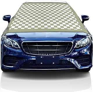 Windshield Cover for Ice and Snow, Car Windshield Snow Cover, Waterproof Oxford Snow Protector Covers with Side Mirrors Cover,Buffalo Sage Green Plaid Car Window Covers for Cars Vans Suvs 57x47 Inch