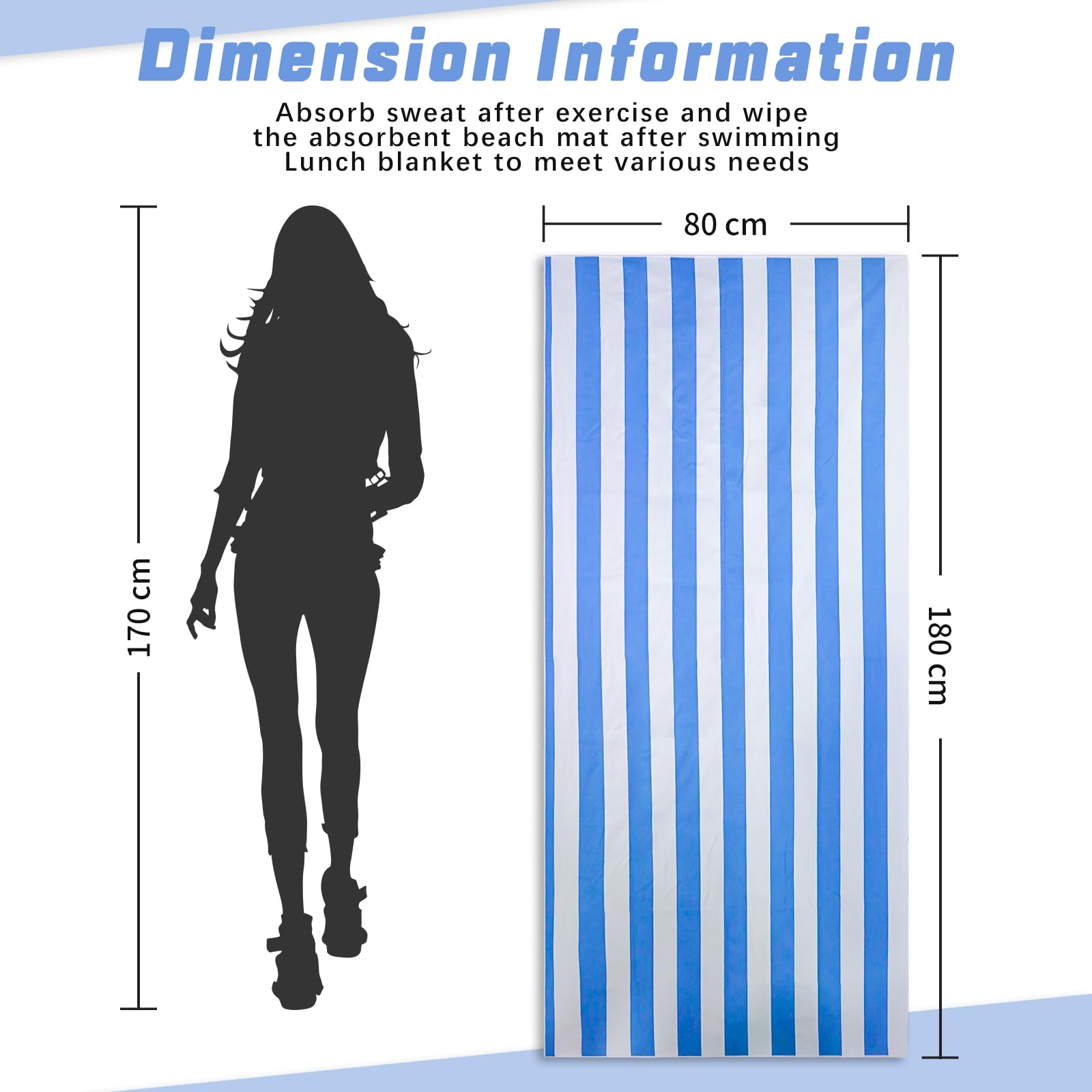 TMEOG Telo Mare Microfibra 180x80cm Telo Spiaggia Antisabbia Asciugatura Rapida Asciugamano Mare Leggero Salviettone Coperta Mare Sottile da Viaggio Piscina per Donna Uomo(Righe blu)